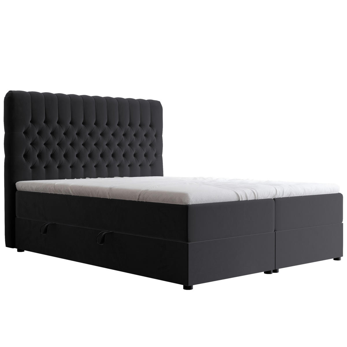 BOXBETT ALBA 140/200 cm mit Matratze und Topper, Schwarz - Schwarz, Textil (140/200cm) - Idohome