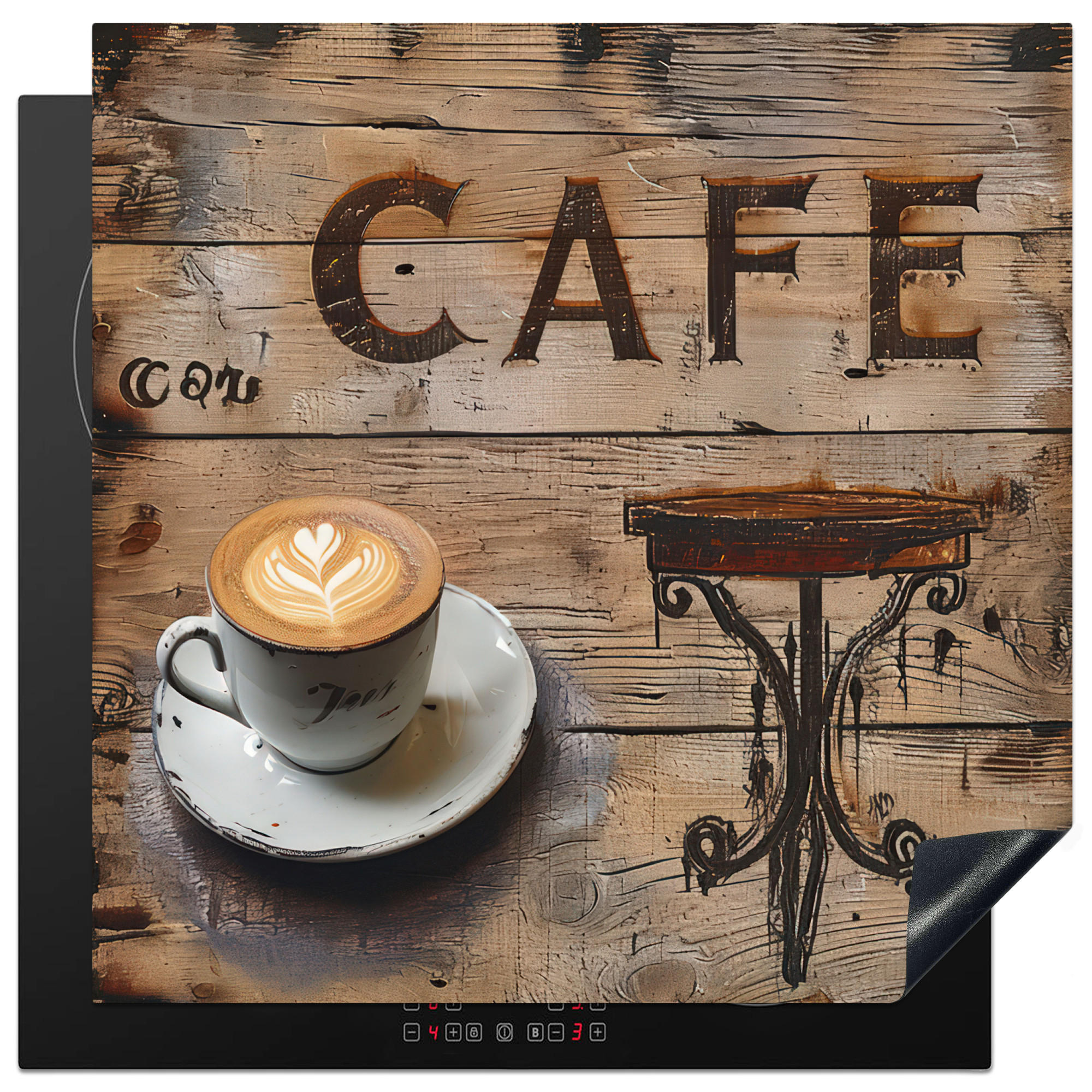 HERDABDECKPLATTE Cafe - Holz - Kaffee - Regale Induktionsmatte 78x78 cm - Schwarz, Kunststoff (78/78/0.2cm) - MuchoWow