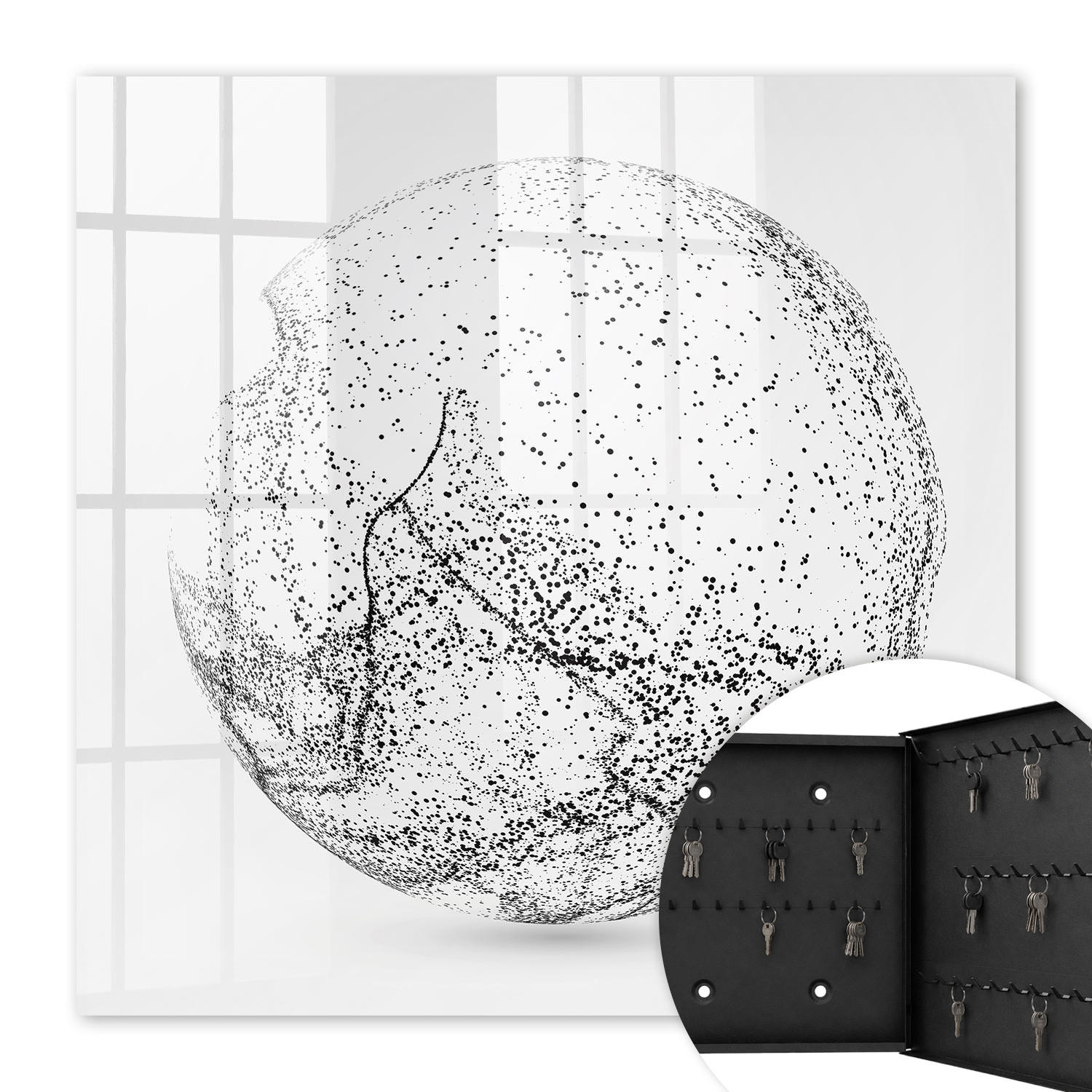 SCHLÜSSELBOX Schwarz 30x30 cm- Türöffnung nach rechts - Abstrakter Raum - Grau, Metall (30/30/5cm) - TULUP