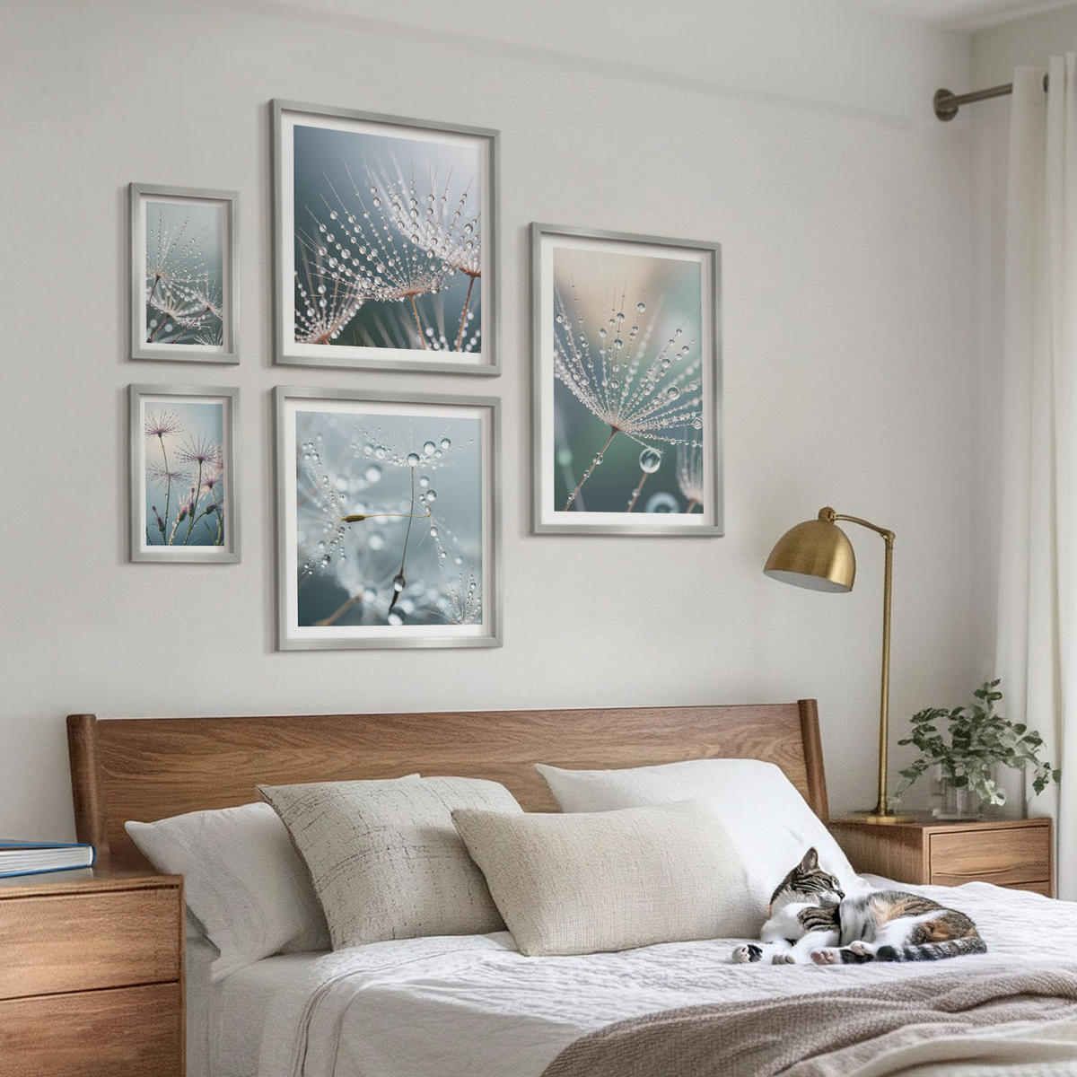 WANDBILDER 5er Set - 50x50 cm & 20x30 cm & 40x60 cm Silberner Rahmen - Lineare abstrakte Motive - Silberfarben, Kunststoff (40/60cm) - ArtPrintCave