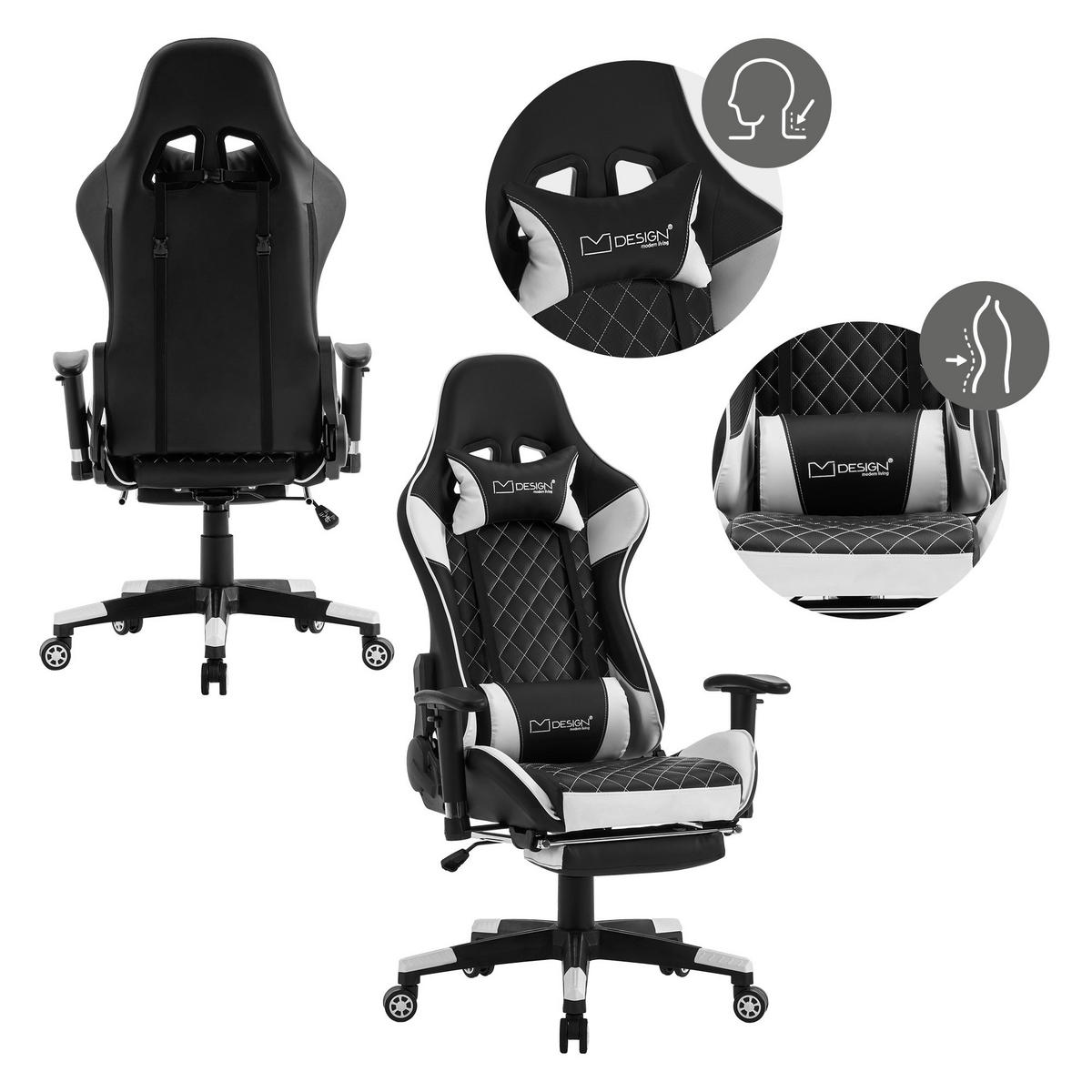GAMING-STUHL Schwarz-Weiss - Weiß, Metall (68/135/73cm) - ML-DESIGN