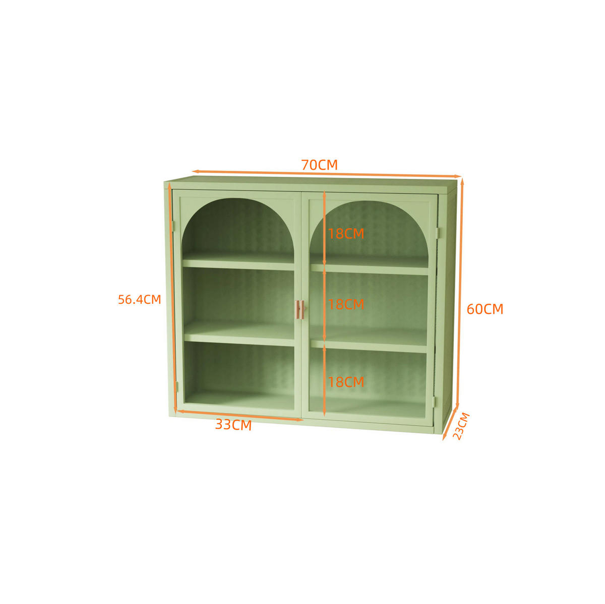 KÜCHENOBERSCHRANK mit Glasfront in Grün – 2 Türen, 3 Ebenen, abnehmbarer Boden - Grün, Glas (70/60/23cm) - BEAOK