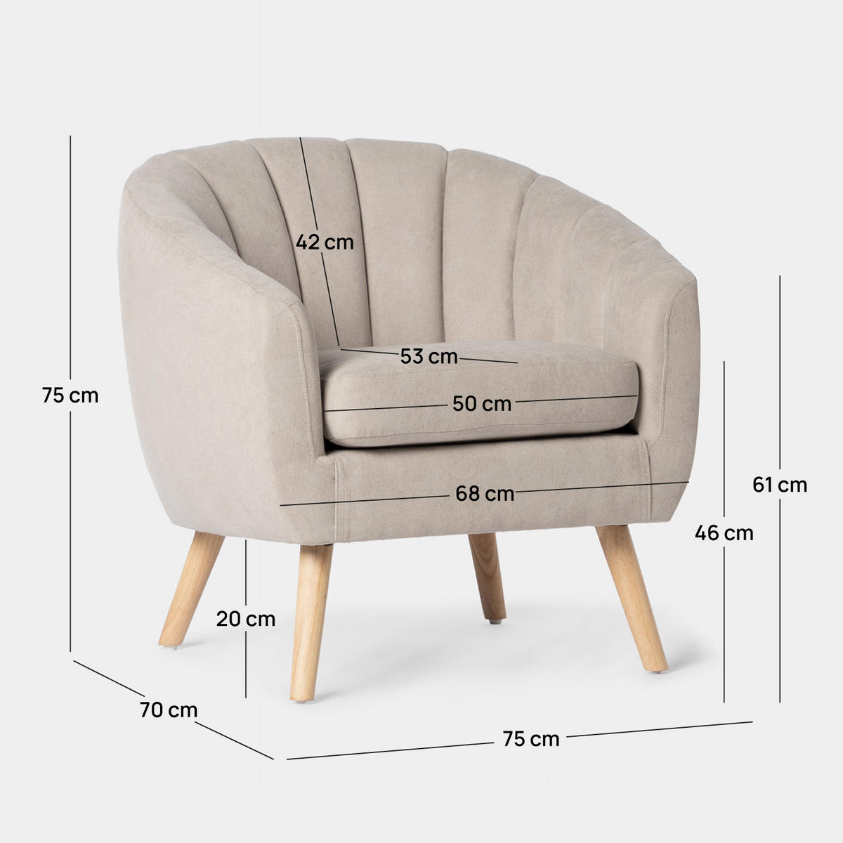 LESESESSEL MILER Beige 75 cm x 75 cm - Beige, Textil (75/75/70cm) - Klast Home