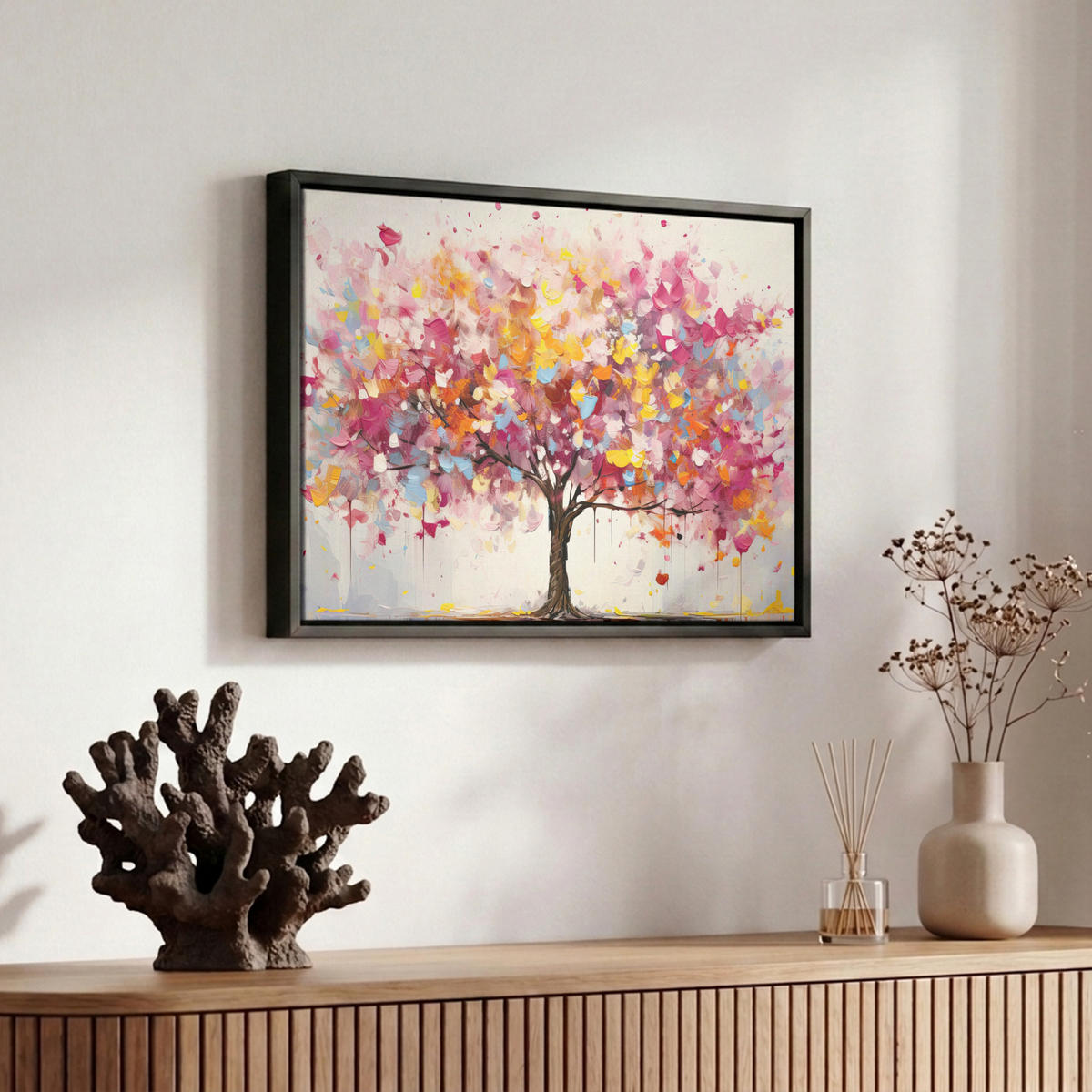 LEINWAND Bilder mit Rahmen - Aquarell - Baum - Kunst - Abstrakt - 30x20 - Multicolor, Textil (30/20cm) - MuchoWow