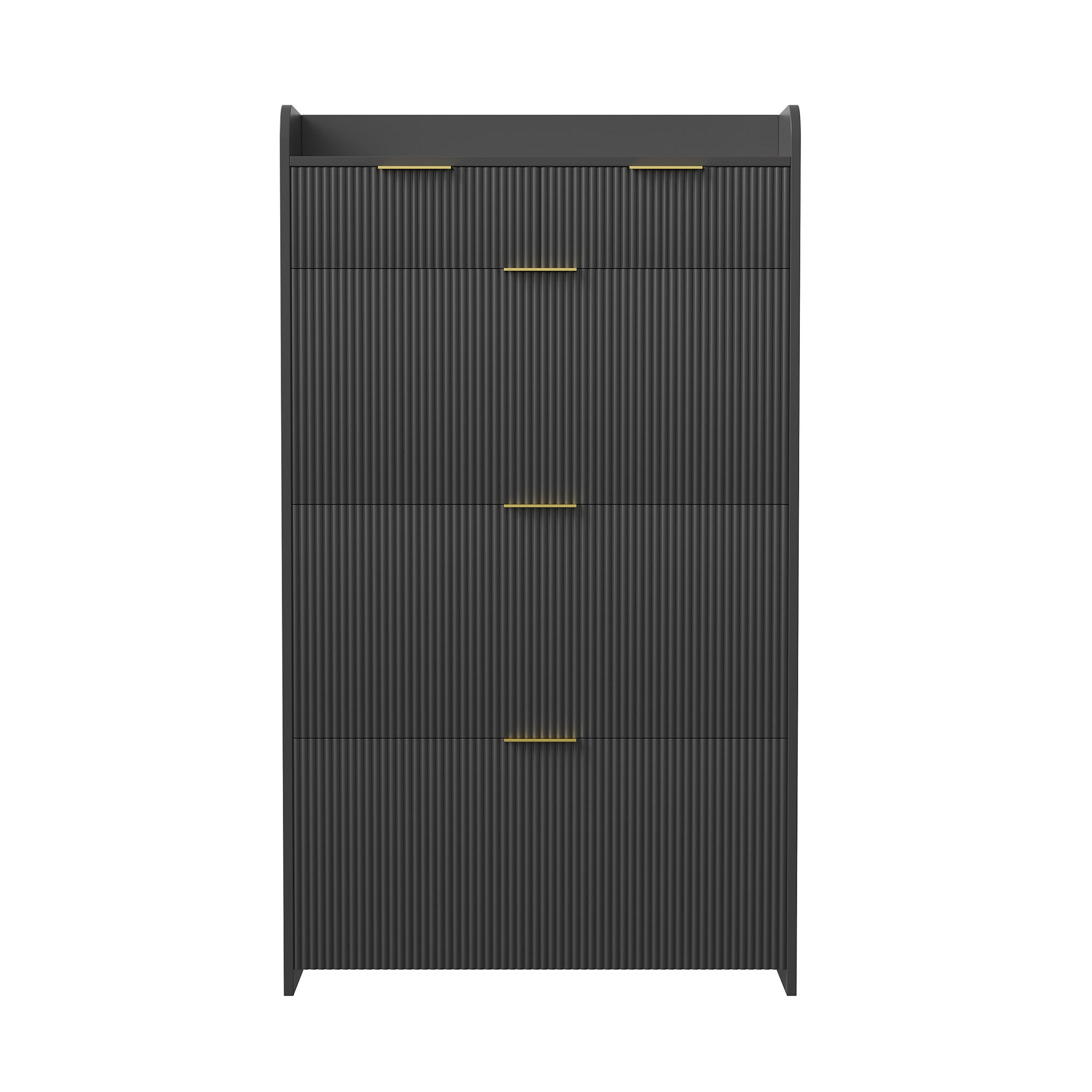 SCHUHSCHRANK 4 Klappen mit Schublade, modernes Schuhregal für Flur - Schwarz, Holz (77.1/133.5/24.2cm) - Joyfair