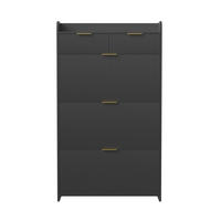 SCHUHSCHRANK 4 Klappen mit Schublade, modernes Schuhregal für Flur - Schwarz, Holz (77.1/133.5/24.2cm) - Joyfair