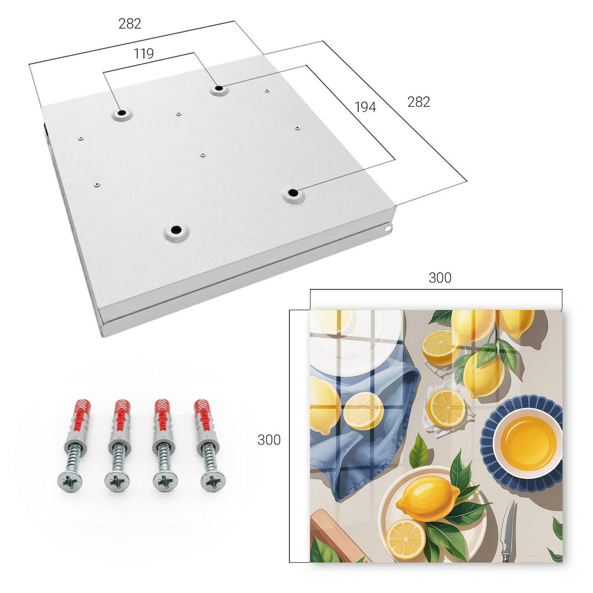 SCHLÜSSELBOX Weiß 30x30 cm – Türöffnung nach rechts - Zitronentisch - Gelb, Metall (30/30/5cm) - TULUP
