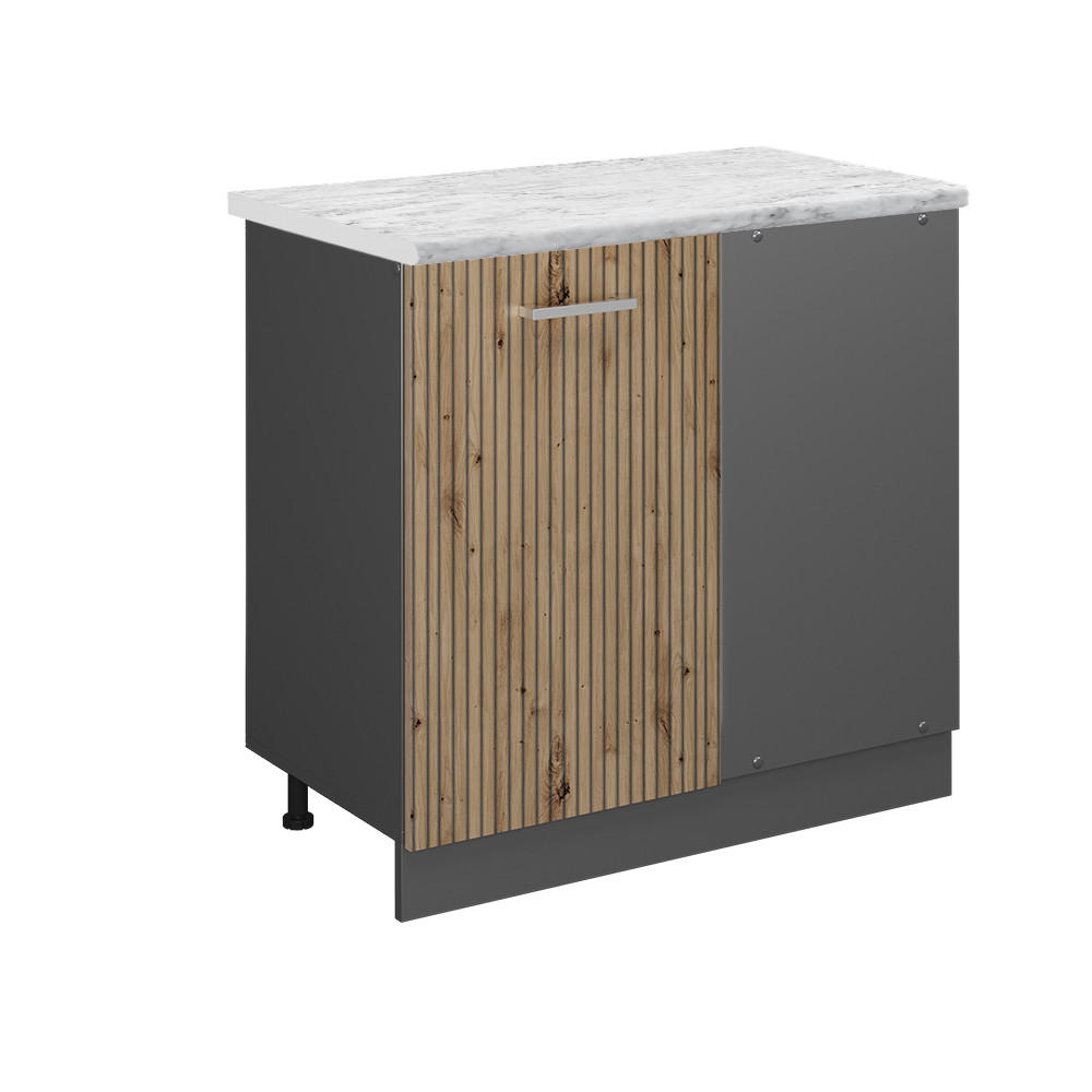 ECKUNTERSCHRANK R-Line Artisan-Eiche 86 cm AP Marmor - Anthrazit/Eiche Artisan, Holzwerkstoff (86/81.6/60cm) - Vicco