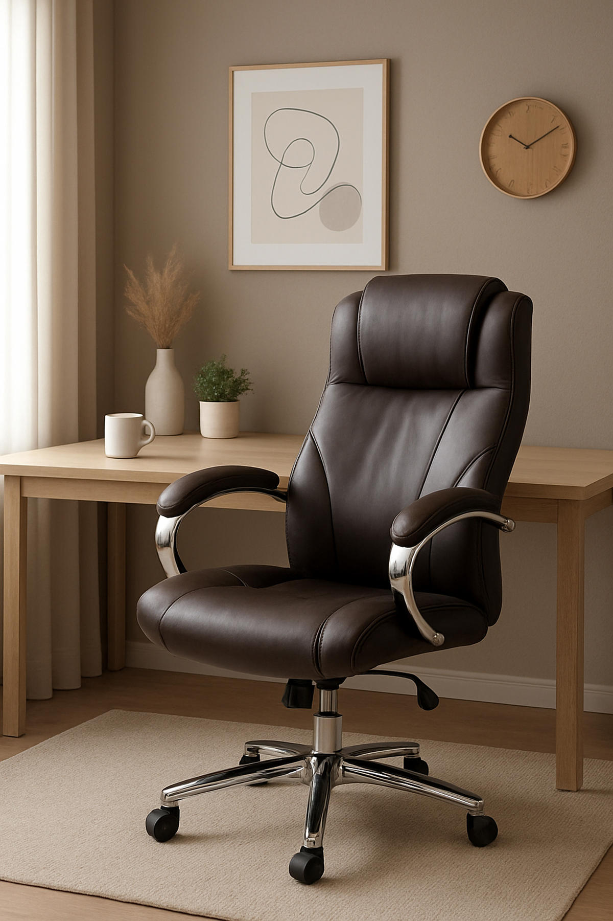 BÜROSTUHL Kyron Echtleder braun - Chromfarben/Braun, Leder/Metall (64/130/79cm) - TPFLiving