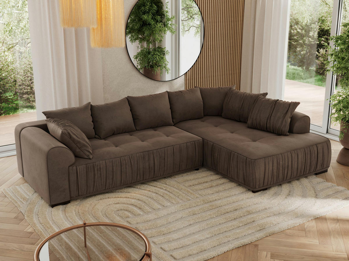 ECKSOFA ORTA Braun Velvet - Rechts - Schwarz/Braun, Textil (200/325cm) - MKS