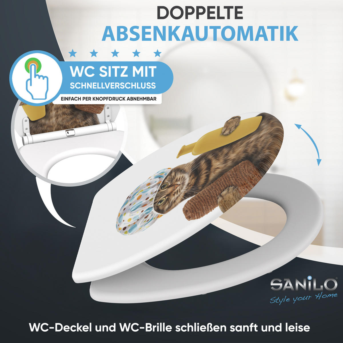 WC-SITZ mit Absenkautomatik & Top Fix Shower Cat - Braun, Holzwerkstoff (37.7/5.5/48cm) - Sanilo