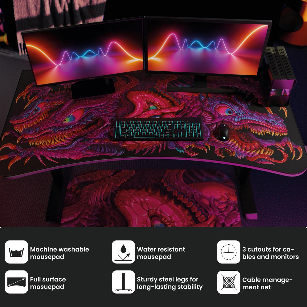 GAMINGTISCH Arena 160/82/71-81 cm Crawling Chaos - Schwarz, Metall (82/160/71cm) - Arozzi