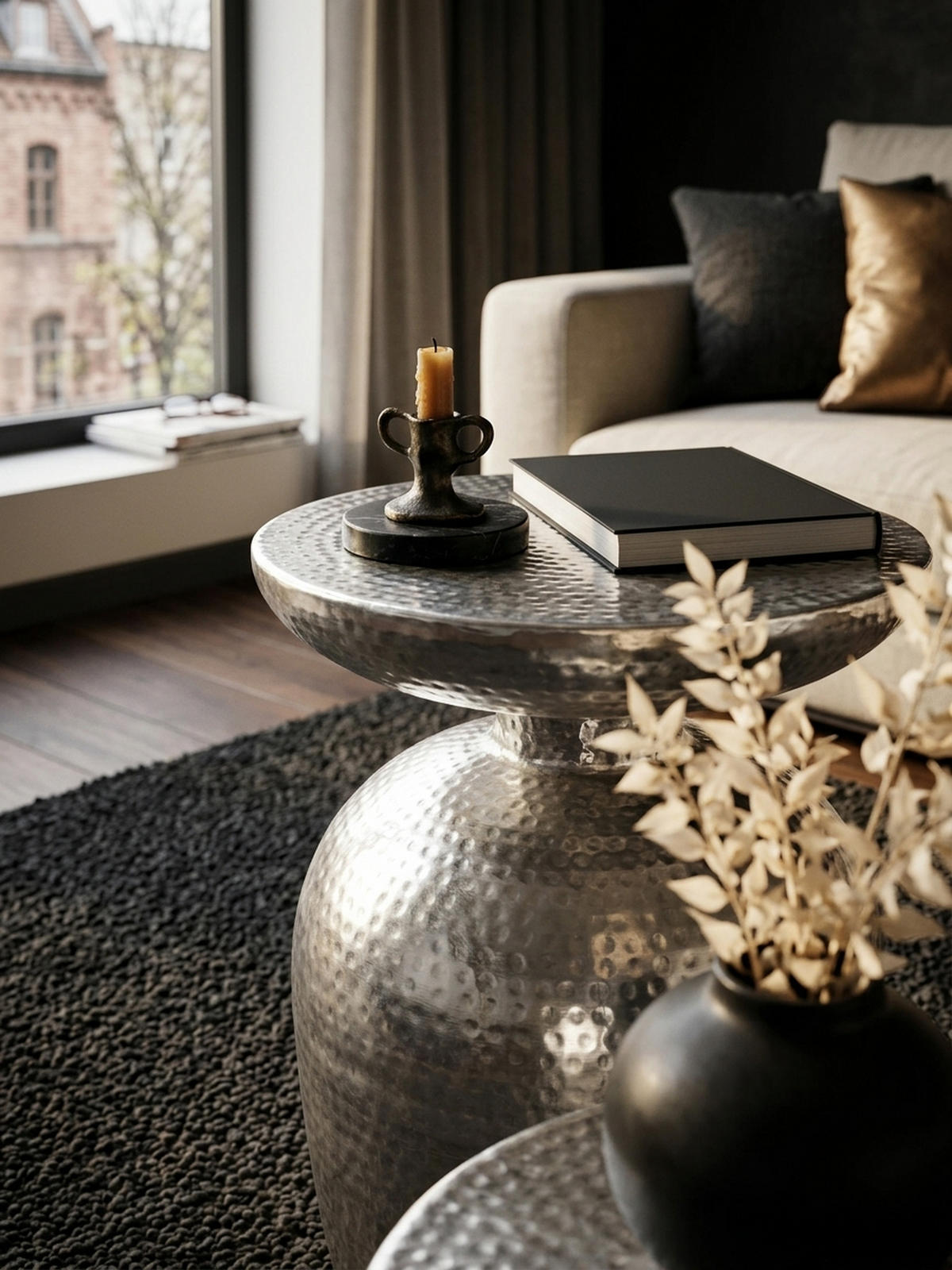 BEISTELLTISCH Aluminium Hammerschlagstruktur Belastbar ENNS, Silber 36x36x46 cm - Silberfarben, Metall (36/36/46cm) - KADIMA DESIGN