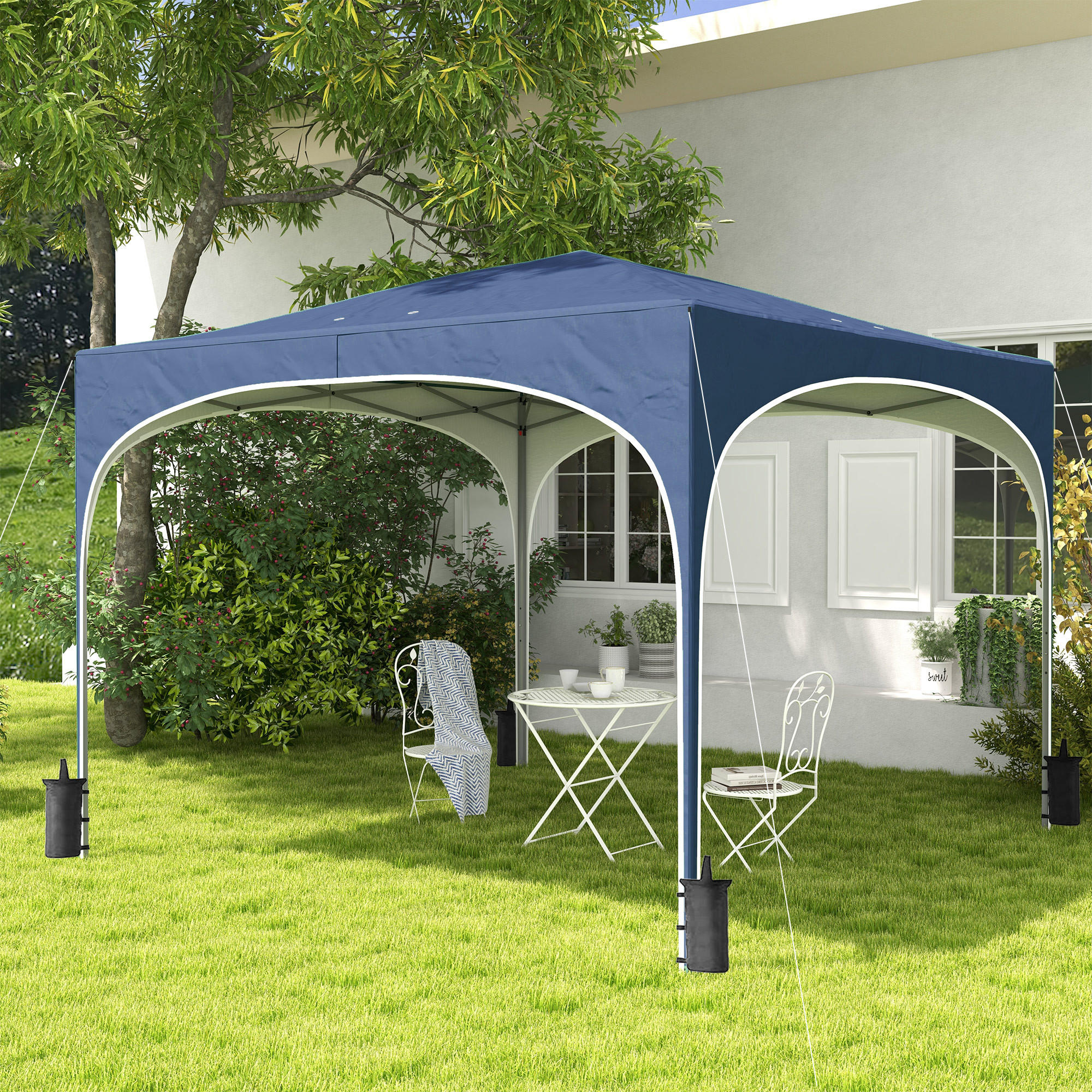 FALTPAVILLON, Weiß, Oxford-Polyester, Stahl - Blau, Metall (295/255/295cm) - Outsunny