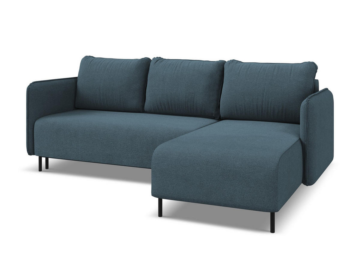 ECKSOFA mit Schlaffunktion Strukturstoff Stoff Blau - Blau/Blaugrau, Holz/Textil (236/162cm) - Makamii