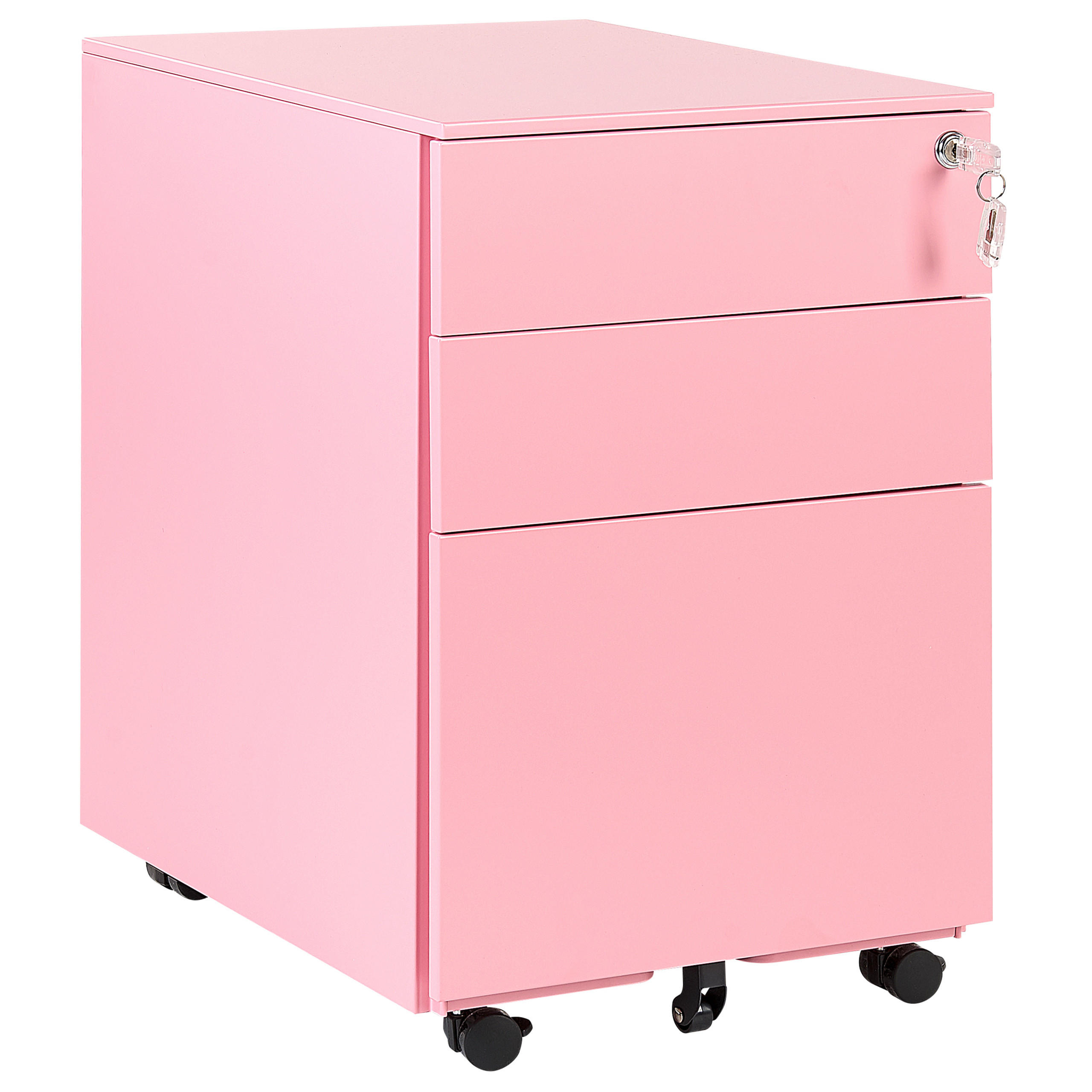 AKTENSCHRANK Metall rosa 3 Schubladen mit Rollen Cami - Pink, Metall (39/60/50cm) - Beliani