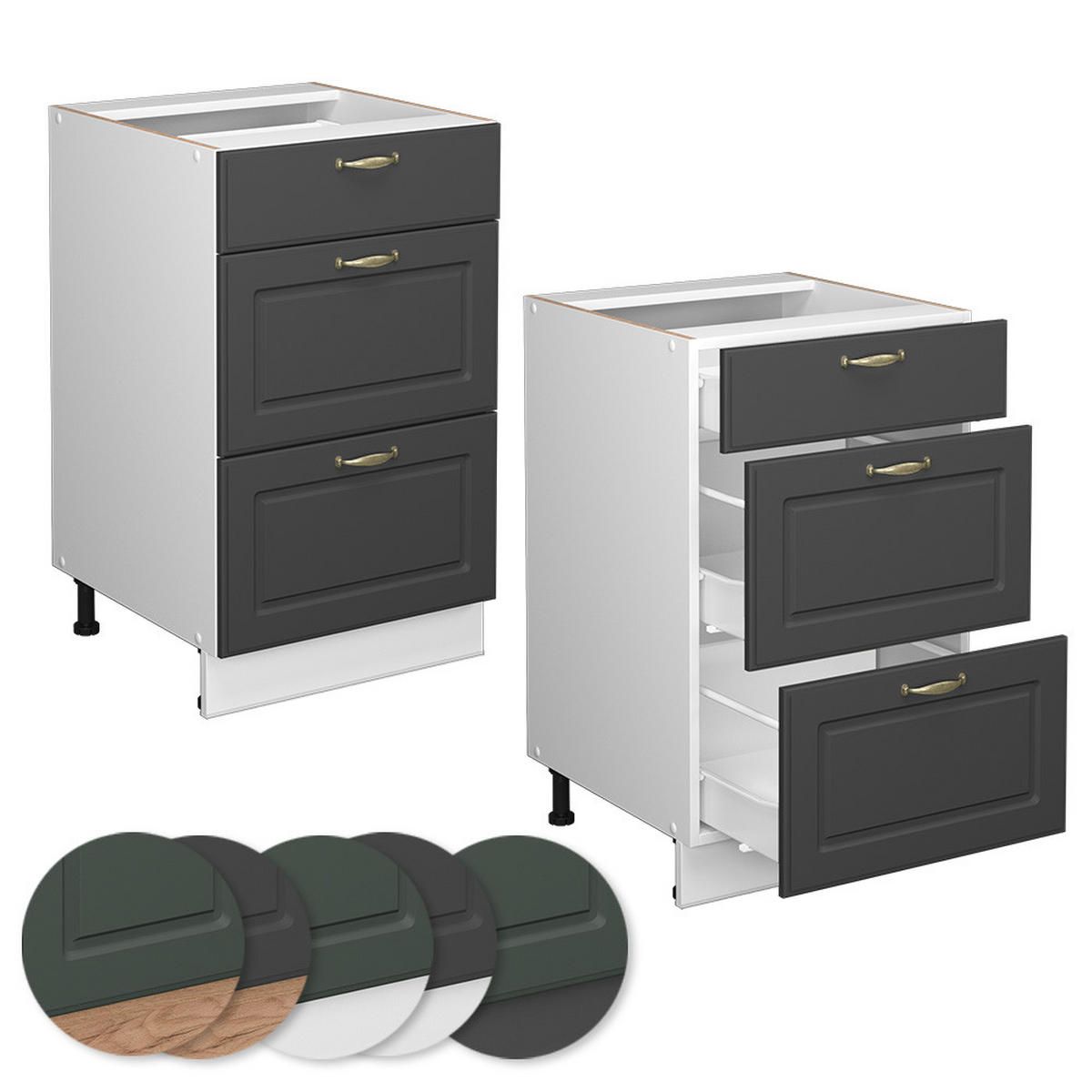 KÜCHENUNTERSCHRANK Fame-Line Anthrazit-Gold 50 cm ohne AP - Anthrazit/Weiß, Holzwerkstoff (50/82/51.6cm) - Vicco