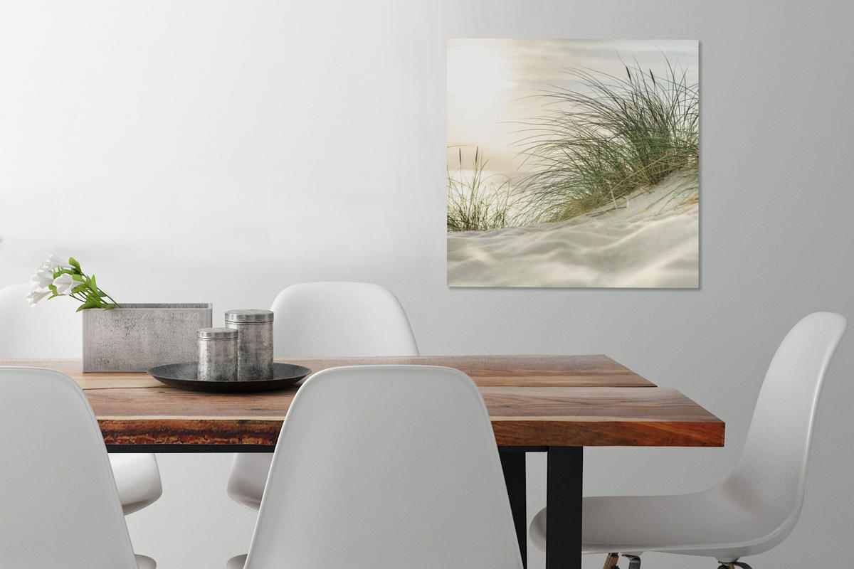 LEINWANDBILD Dünen mit Strandhafer in der Sonne des Nationalparks Schleswig-Holsteinisches Wattenmeer 50x50 cm - Creme, Textil (50/50cm) - MuchoWow