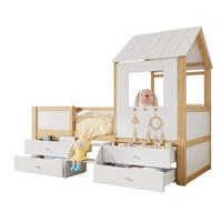 KINDERBETT Hausbett 90/200 cm, Weiß/Natur mit 4 Schubladen und Treppe - Weiß, Holz (90/200cm) - MIVRAY