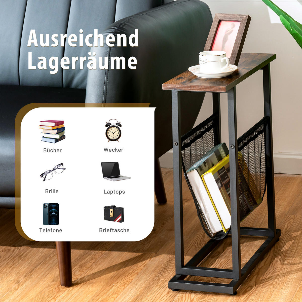 BEISTELLTISCH 55cm Schwarz - Schwarz, Metall (48/18/55cm) - COSTWAY