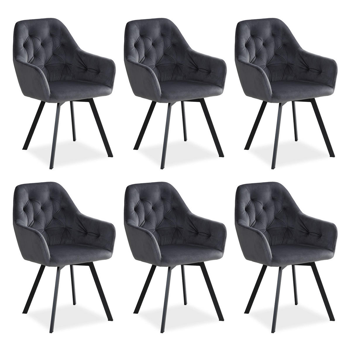 ARMLEHNSTUHL-SET 6 Stück in Stahl Samt Grau - Grau, Textil (59/88/65cm) - Homestyle4u