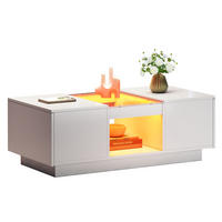KLUB stolić 100/50/35,5 cm bijeli od iverice sa staklom LED rasvjetom i 2 ladice - bijela, drvni materijal (100/50/35.5cm) - OKWISH