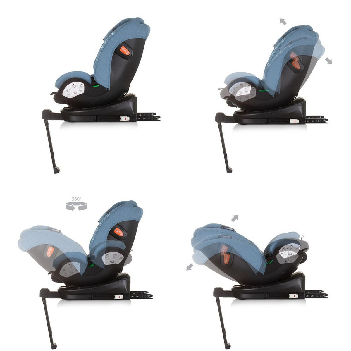 KINDERSITZ Tourino i-Size (40-150cm) blau Isofix, höhenverstellbar, Stützbein, drehbar - Blau, Kunststoff (46/78/49cm) - Chipolino
