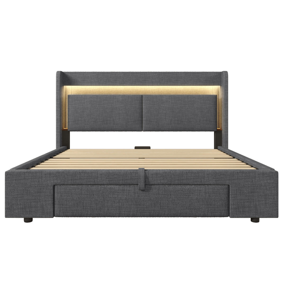 POLSTERBETT mit Bettkasten 140/200 cm grau mit LED & USB-C - Grau, Textil (140/200cm) - BEAOK