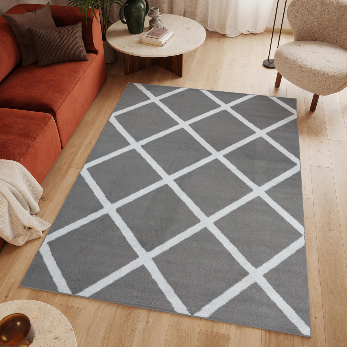 TEPPICH LUXURY Grau Geometrisch Karo Diamant 200/300 cm - Grau, Textil (200/300cm) - Tapiso