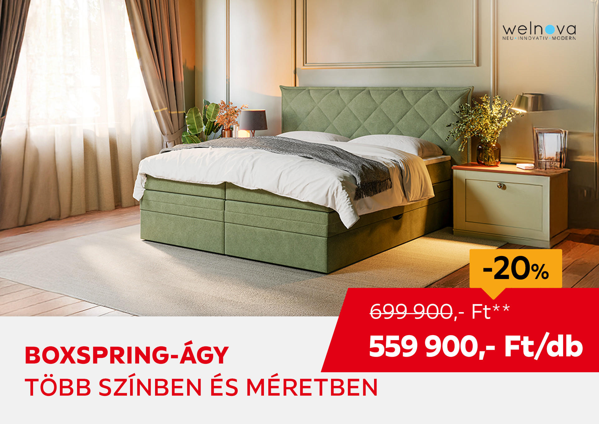 BOXSPRINGÁGY /DB Kiemelt termék 699900 Ft.- helyett 559900 Ft.-