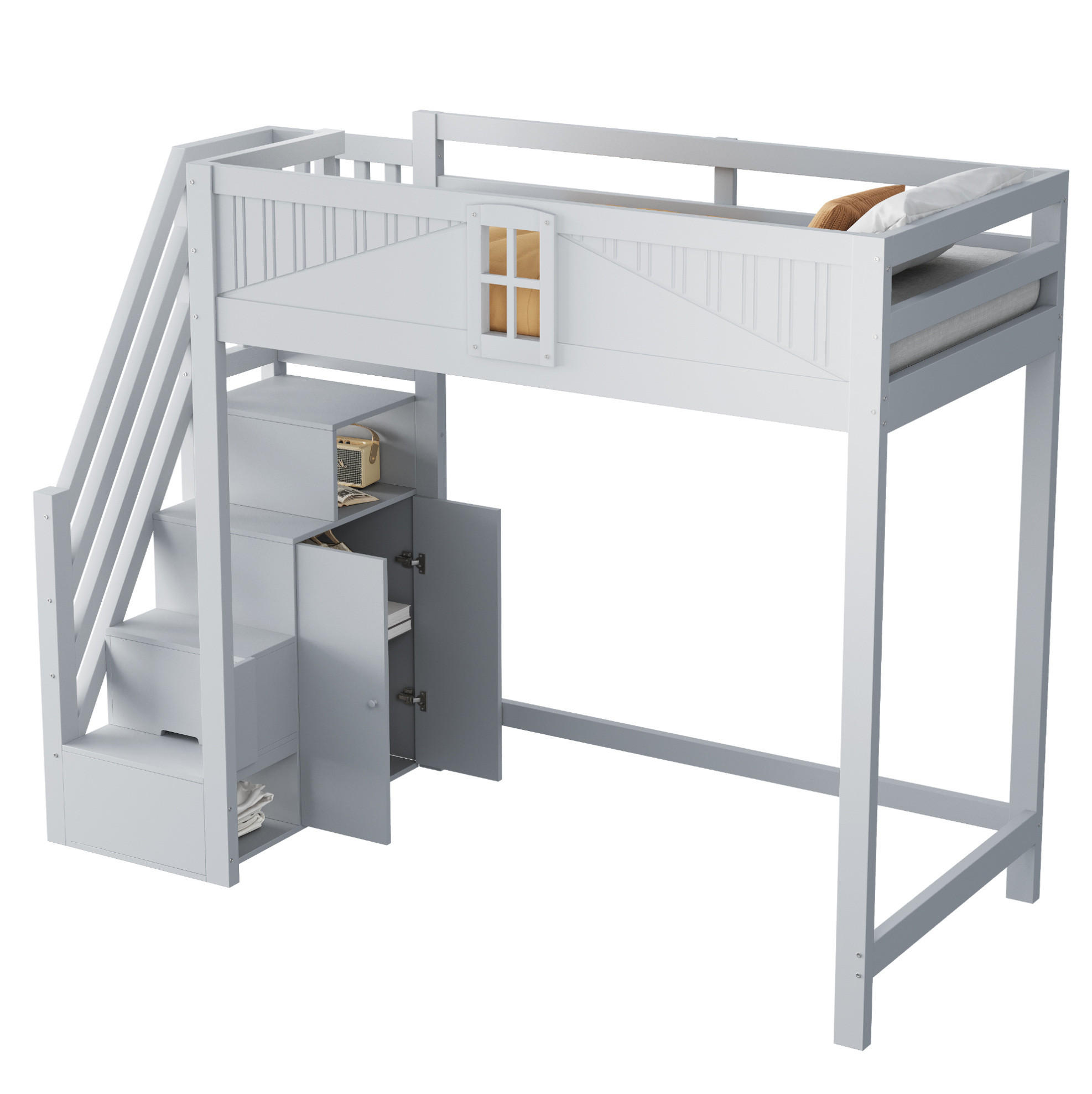HOCHBETT 90/200 cm aus Massivholz in Grau – mit Rausfallschutz und Leiter - Grau, Holzwerkstoff (90/200cm) - BEAOK