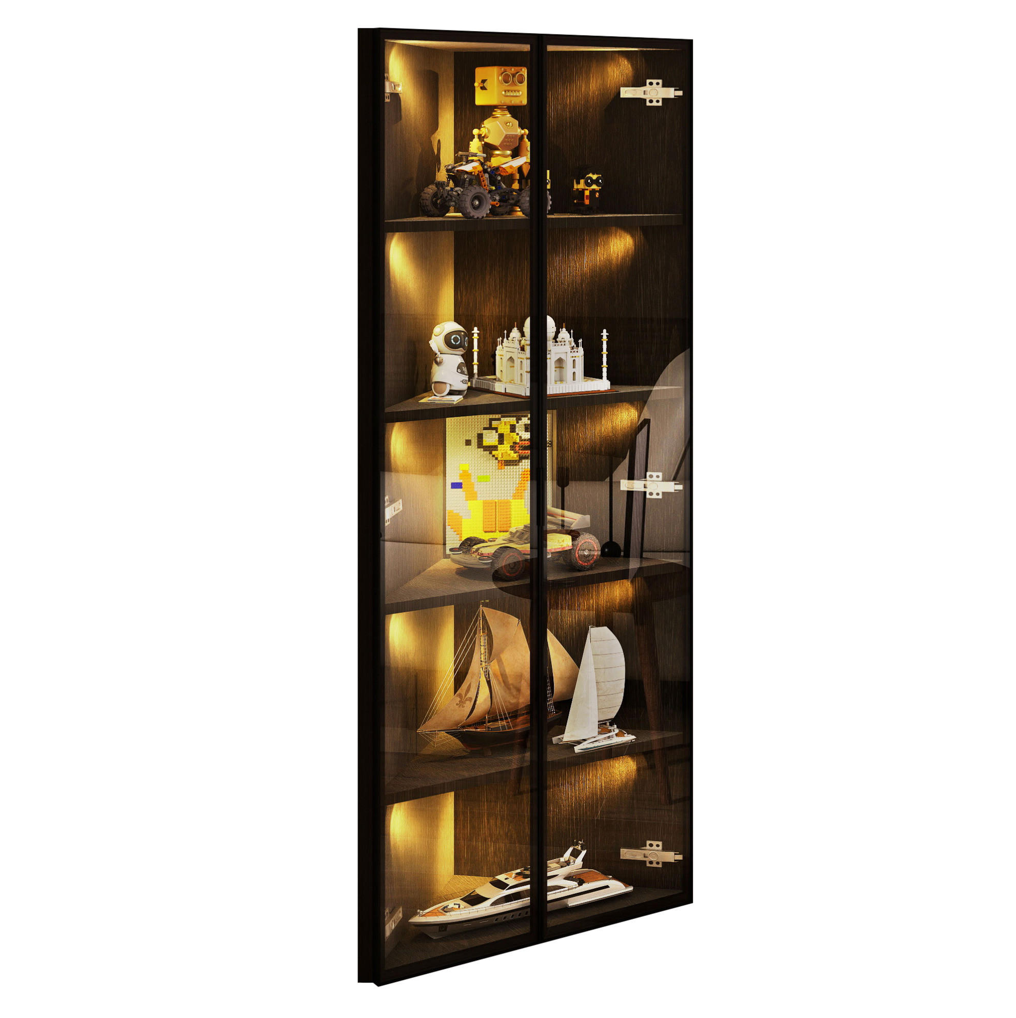 ROHOVÁ vitrína z MDF a skla, 62/35/160 cm, černá, s LED osvětlením - černá, kompozitní dřevo (62/160/35cm) - BEAOK