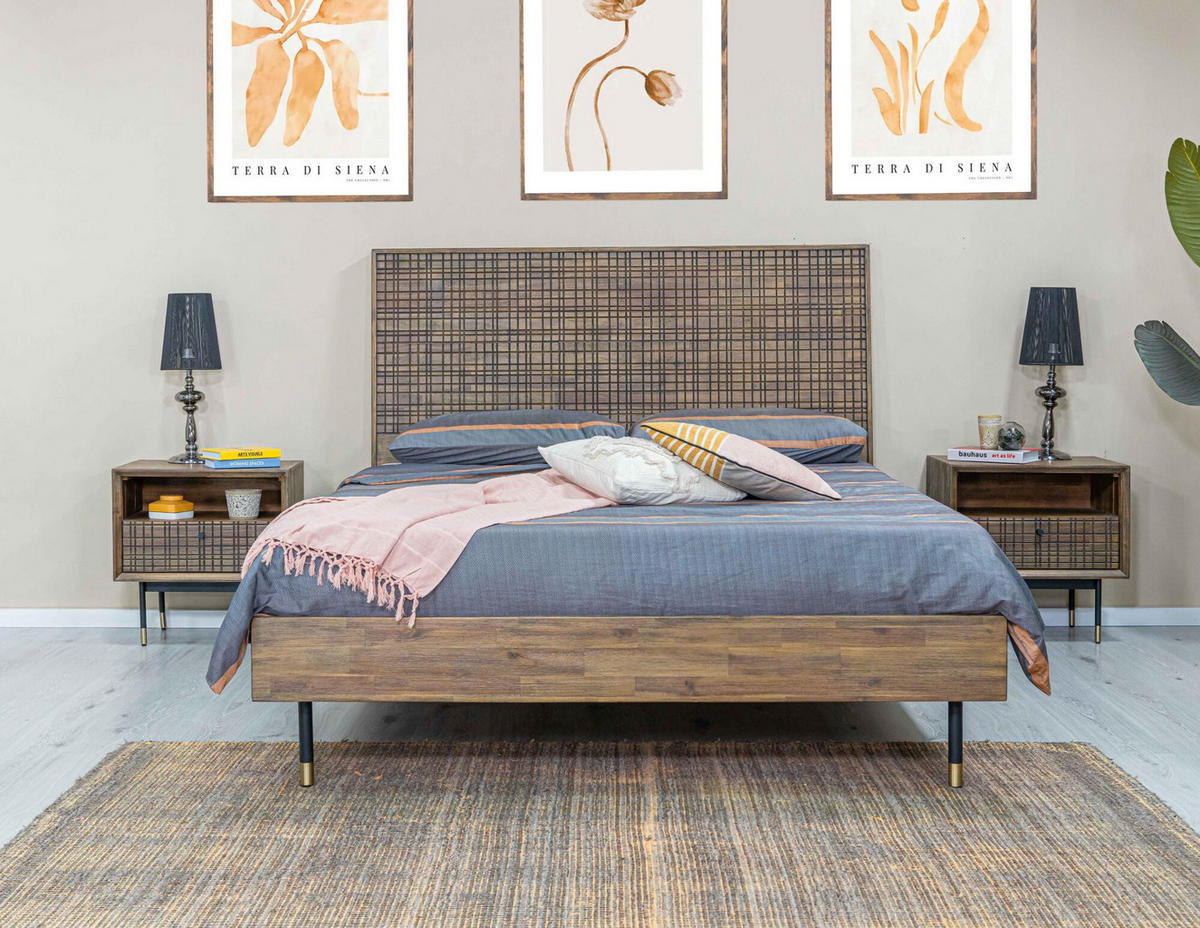 BETTGESTELL MAZE Braun 189x217x125 cm - Braun, Holz - FURNLUX