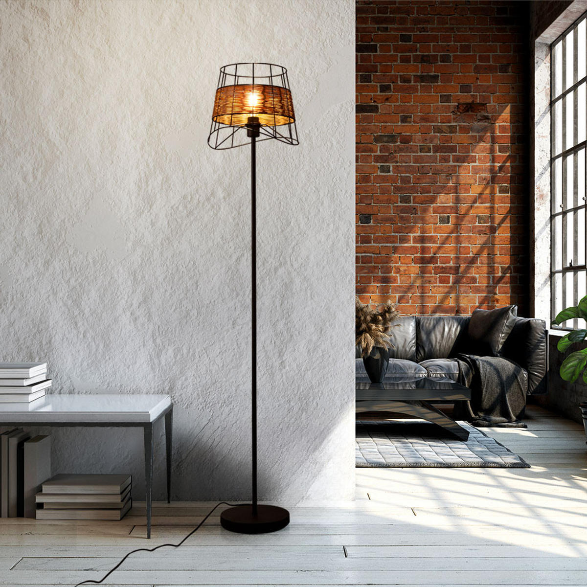 LED STEHLEUCHTE Metall Braun Käfig-Design - Braun, Metall (30/30/154cm) - Nowa