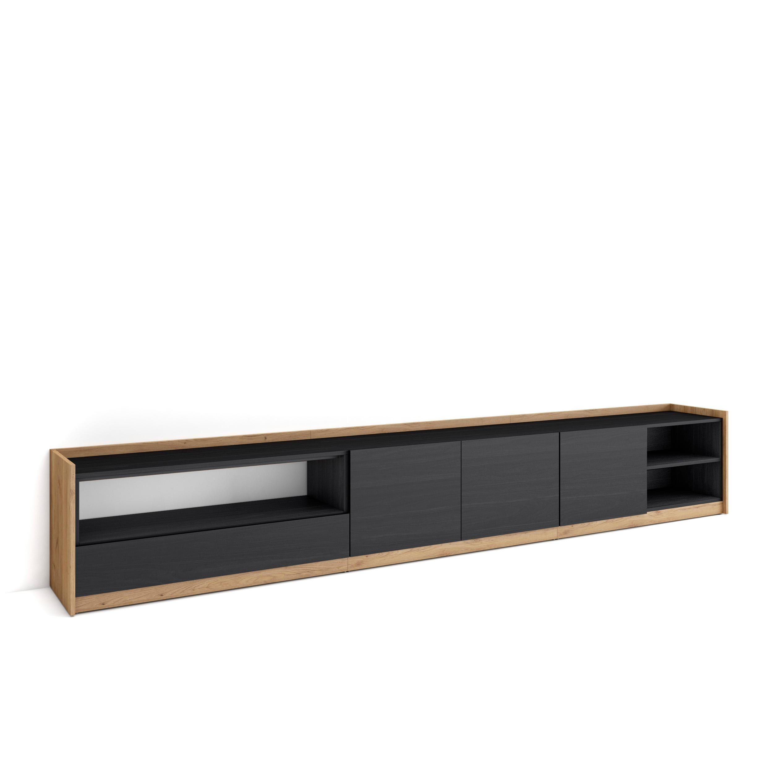 TV-SCHRANK, Lowboard, Schwarz Eiche, 310/37/50cm - Schwarz, Holzwerkstoff (310/50/37cm) - Skraut Home