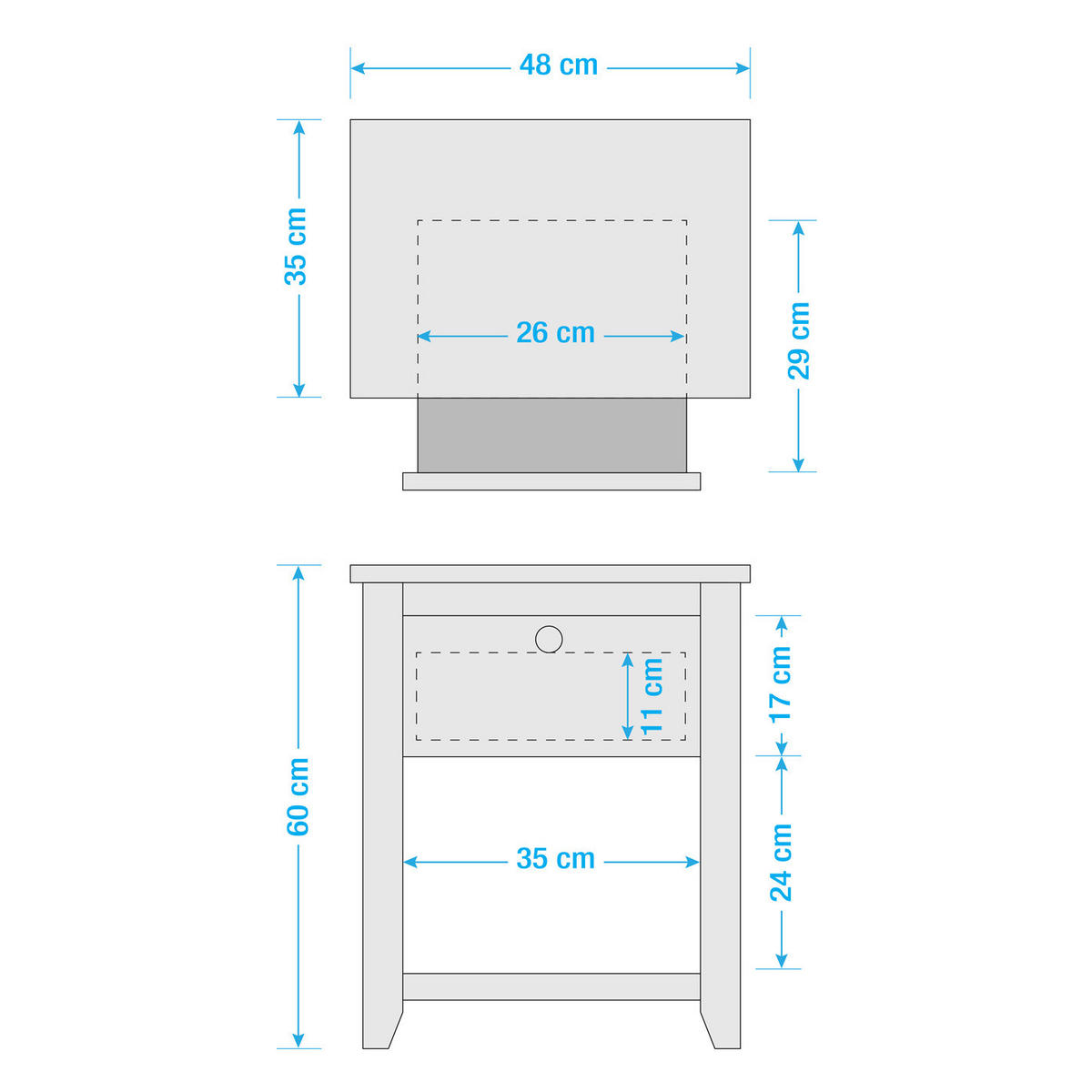 NACHTTISCH - Kiefer massiv / Wiener Geflecht - Weiß, Holz (48/60/35cm) - home24