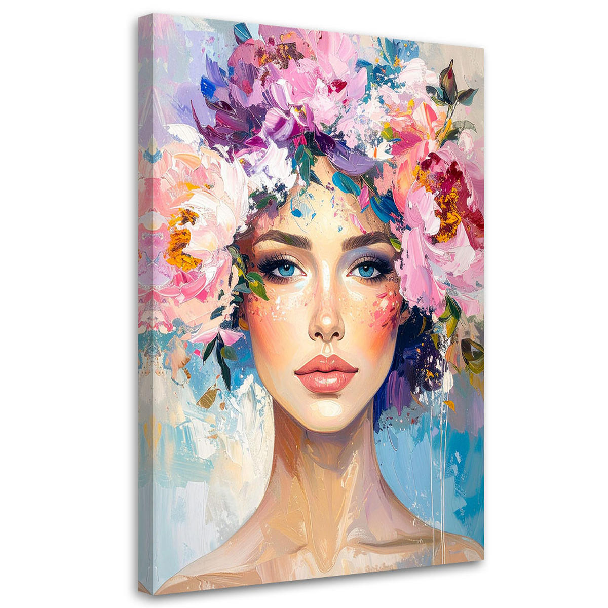 LEINWANDBILD Frau mit Blumen auf dem Kopf 80x120cm - Multicolor, Textil (80/120cm) - Feeby