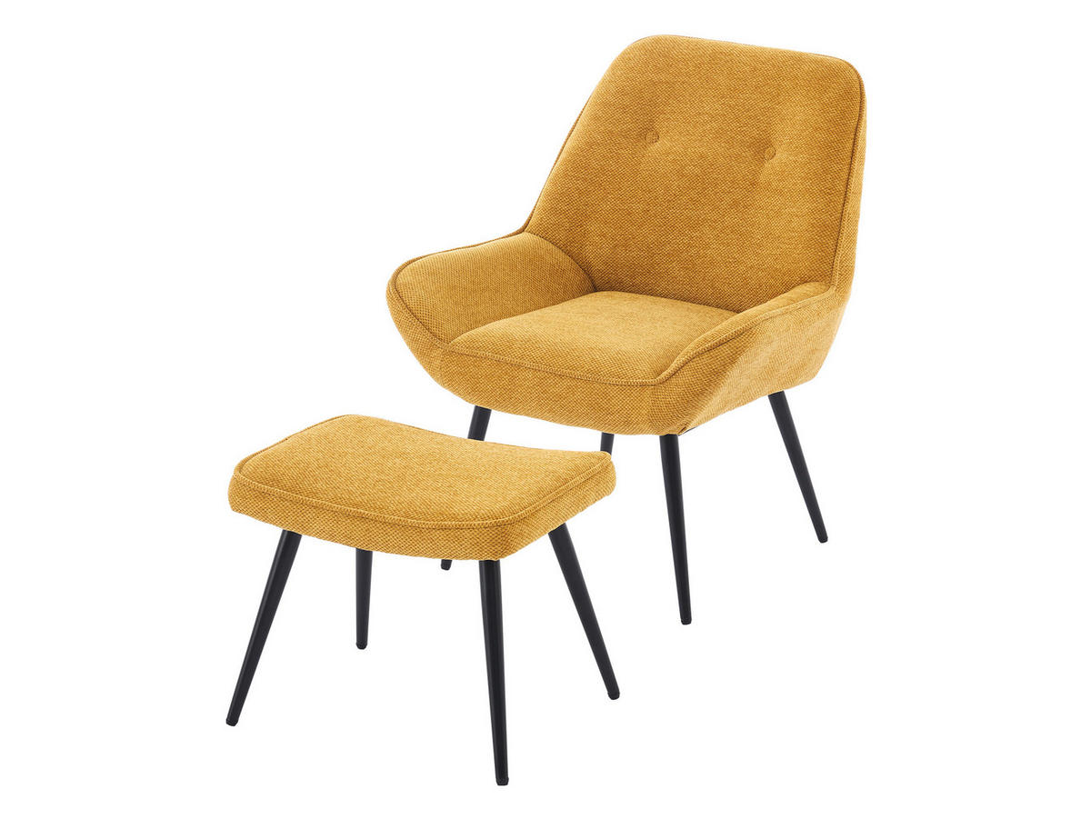 SESSEL Zorto Muz 809B mit Fußbank - Gelb/Schwarz, Holz/Textil (73/89/73cm) - MIRJAN24