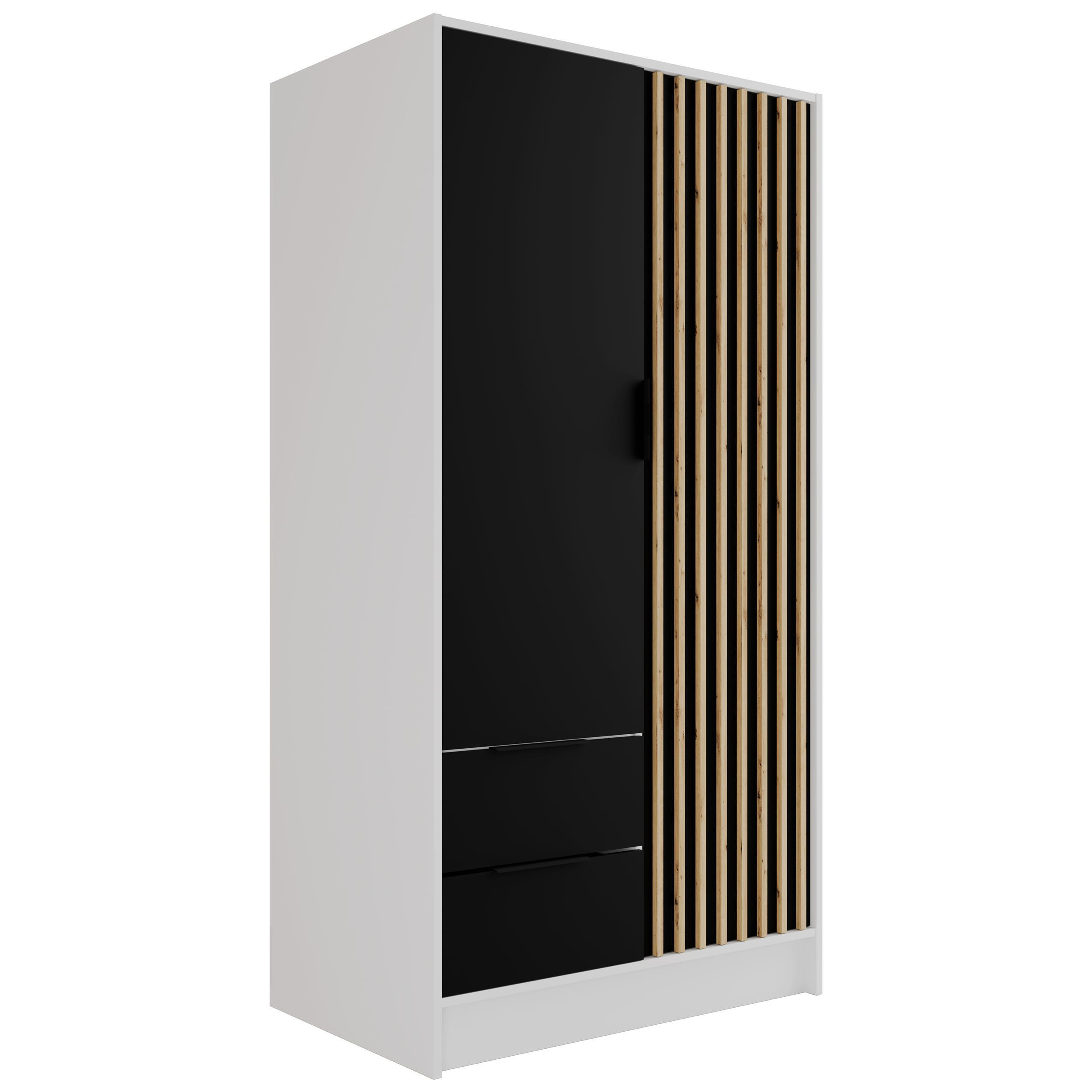 KLEIDERSCHRANK NELIA - 120 cm - Schwarz/Weiß, Holzwerkstoff (102/200/51cm) - ALTDECOR