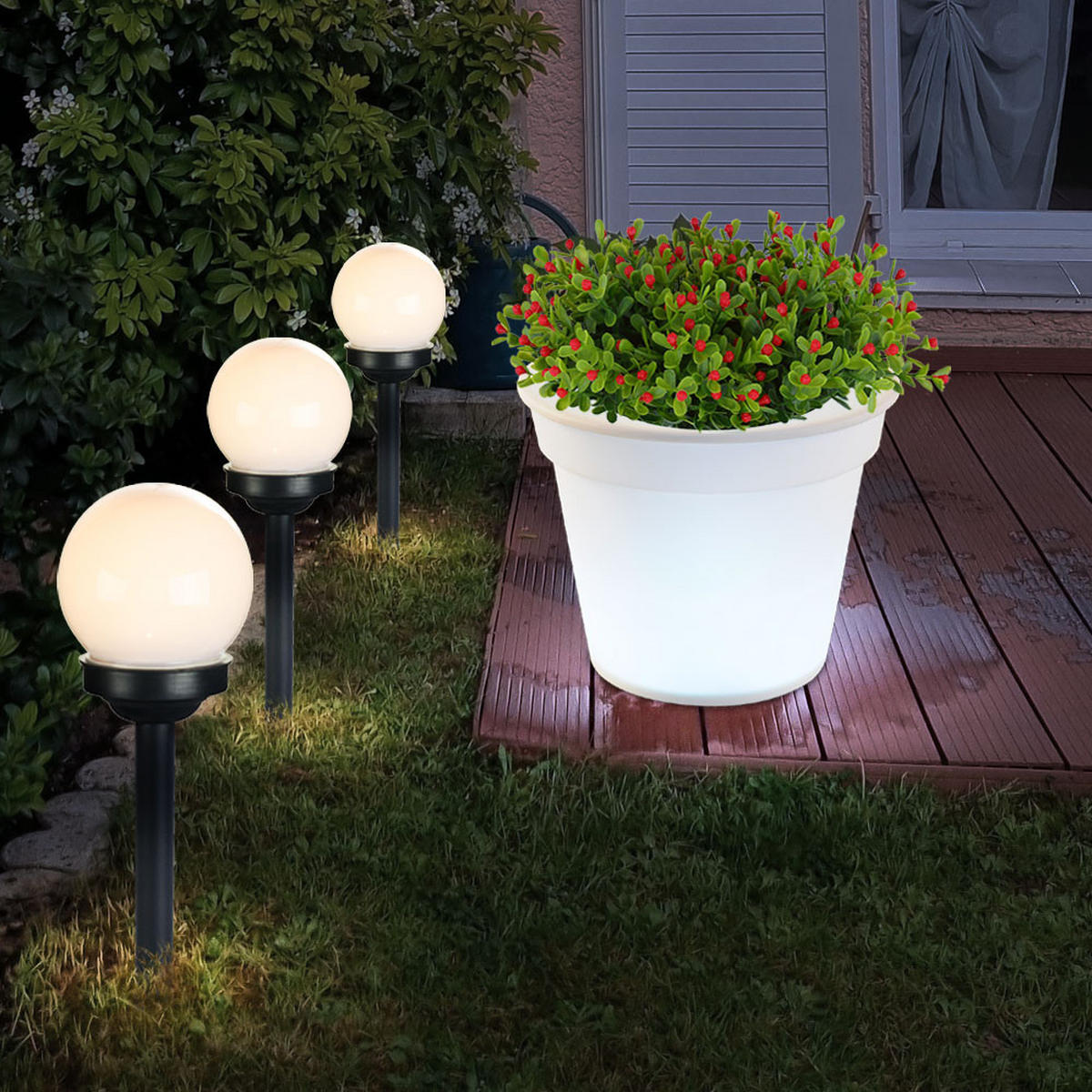 LED AUSSENLEUCHTE Weiß Solar 4er Set - Weiß, Kunststoff (10/10/39cm) - Globo Lighting