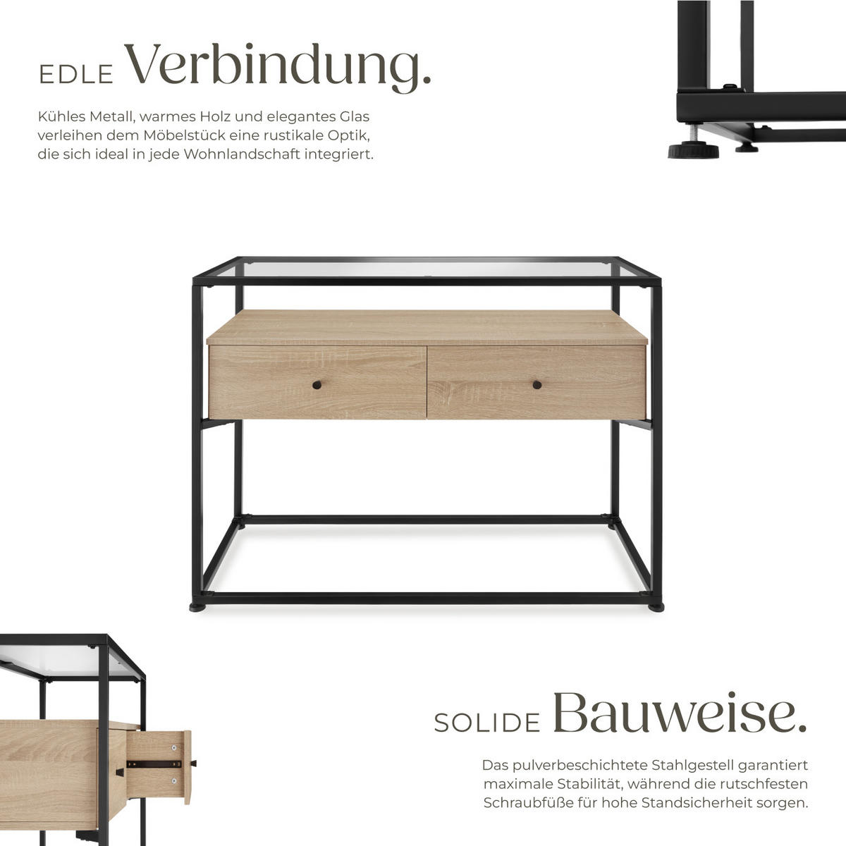 KONSOLENTISCH Reading,101,5 x 41,5 x 80,5 cm,Industrial Holz hell, Eiche Sonoma - Naturfarben, Holzwerkstoff (101.5/41.5/80.5cm) - tectake