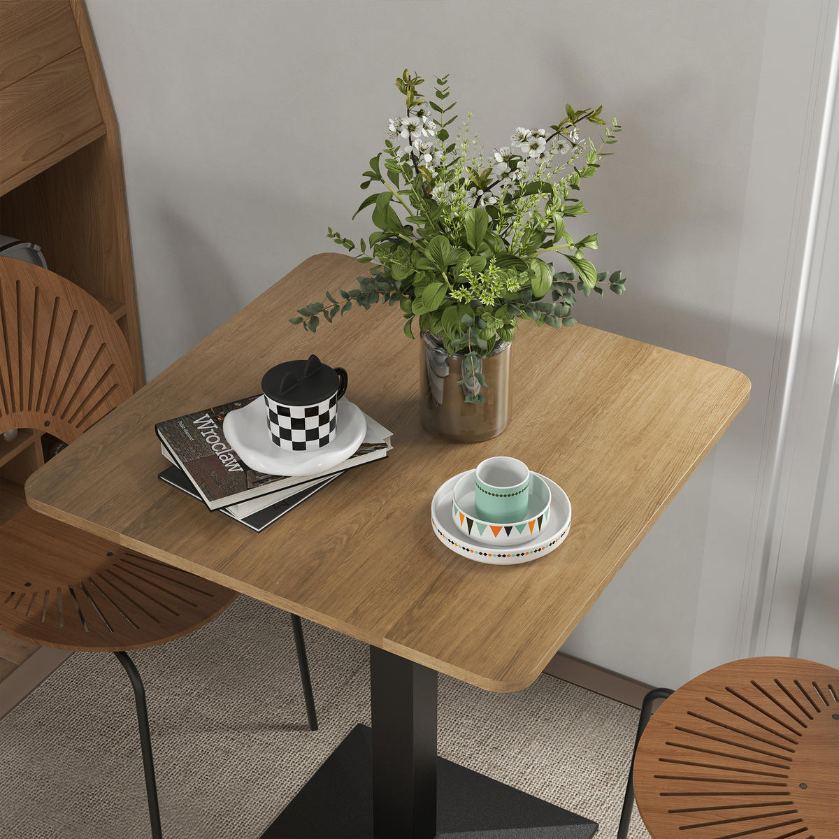 ESSTISCH Spanplatte Stahl Dunkelbraun Schwarz - Dunkelbraun/Schwarz, Holzwerkstoff/Metall (70/70/75cm) - HOMCOM