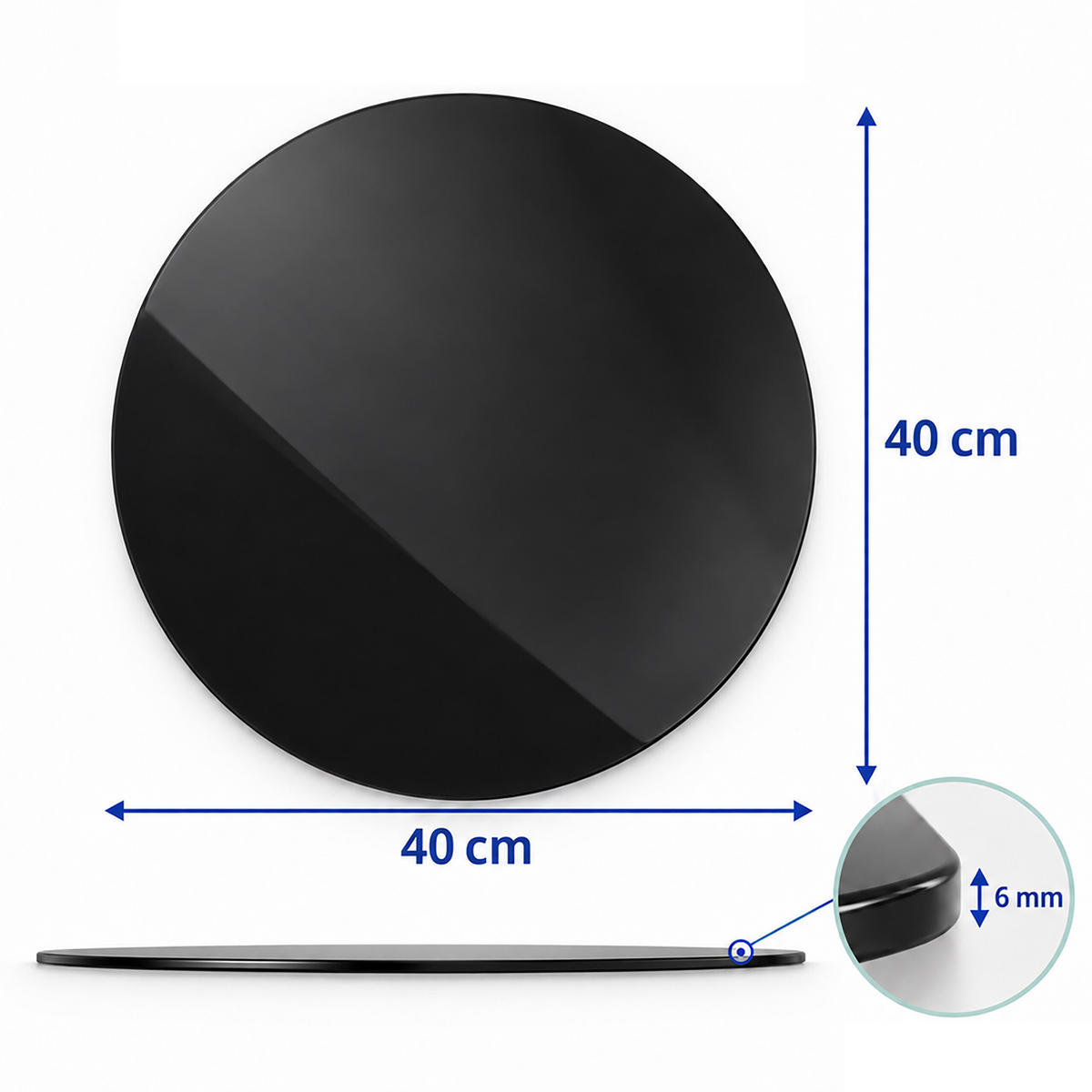 PLOŠČA Črna kaljeno varnostno steklo 40 cm okrogla - črna, steklo (40/40/0.6cm) - Relaxdays