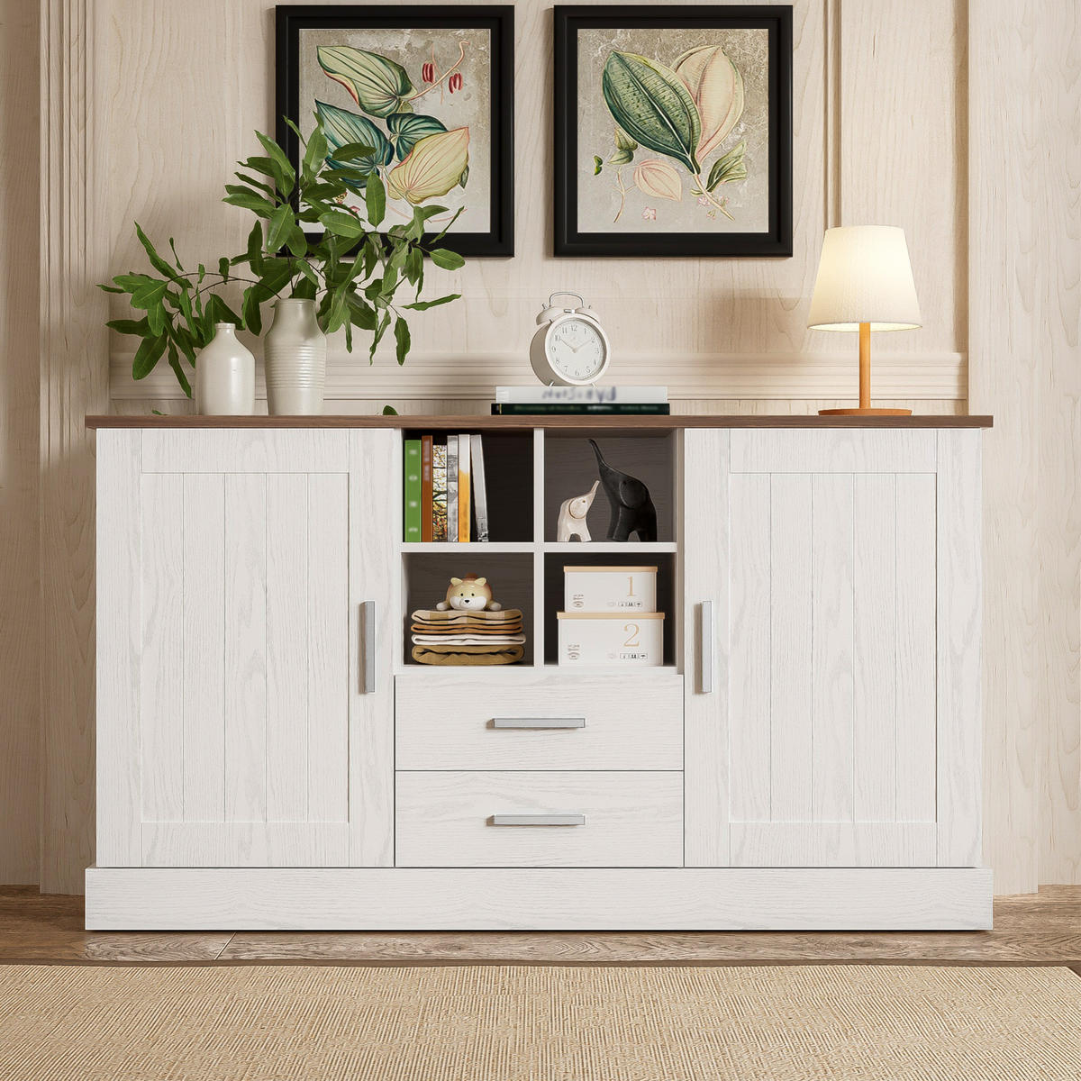 SIDEBOARD 140/40/79.5 cm Weiß/Braun aus Spanplatte mit Soft-Close-Scharnieren - Braun, Holzwerkstoff (40/79.5/140cm) - OKMYHOME