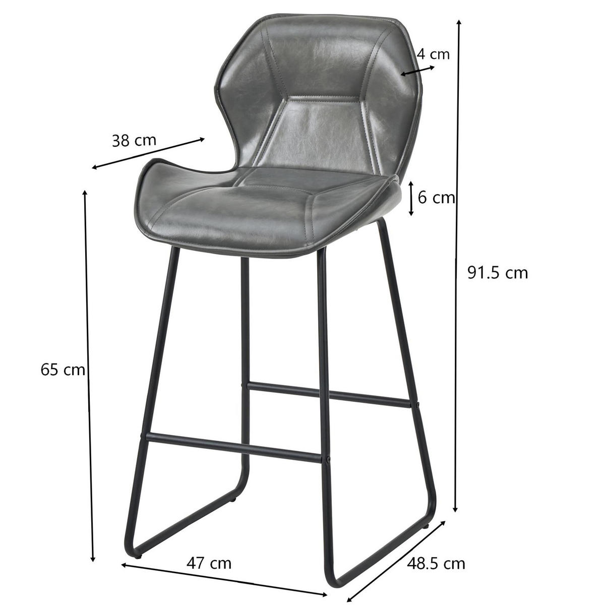 BARHOCKER 2er-Set mit Rückenlehne Kunstleder Grau - Grau, Metall (47/91.5/48.5cm) - Meubliv