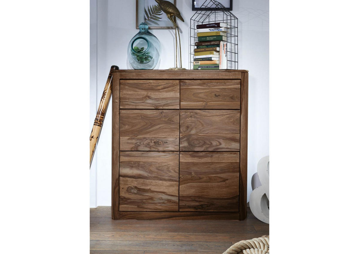 KOMMODE Sheesham 100x37x111 rot-braun gebeizt TORONTO #138 - Dunkelbraun, Holz (100/111/37cm) - Massivmoebel24