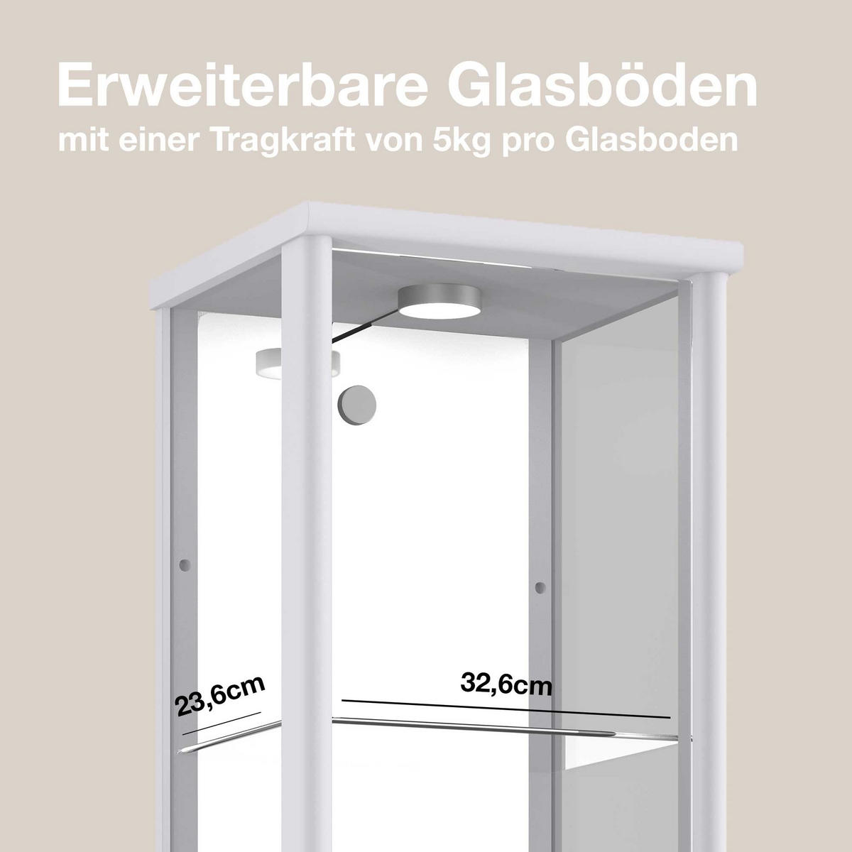 GLASVITRINE 33/37/176 cm mit Spiegel, LED & 4 höhenverstellbaren Glasböden - Transparent/Silberfarben, Glas/Holzwerkstoff (37/176/33cm) - K-Möbel