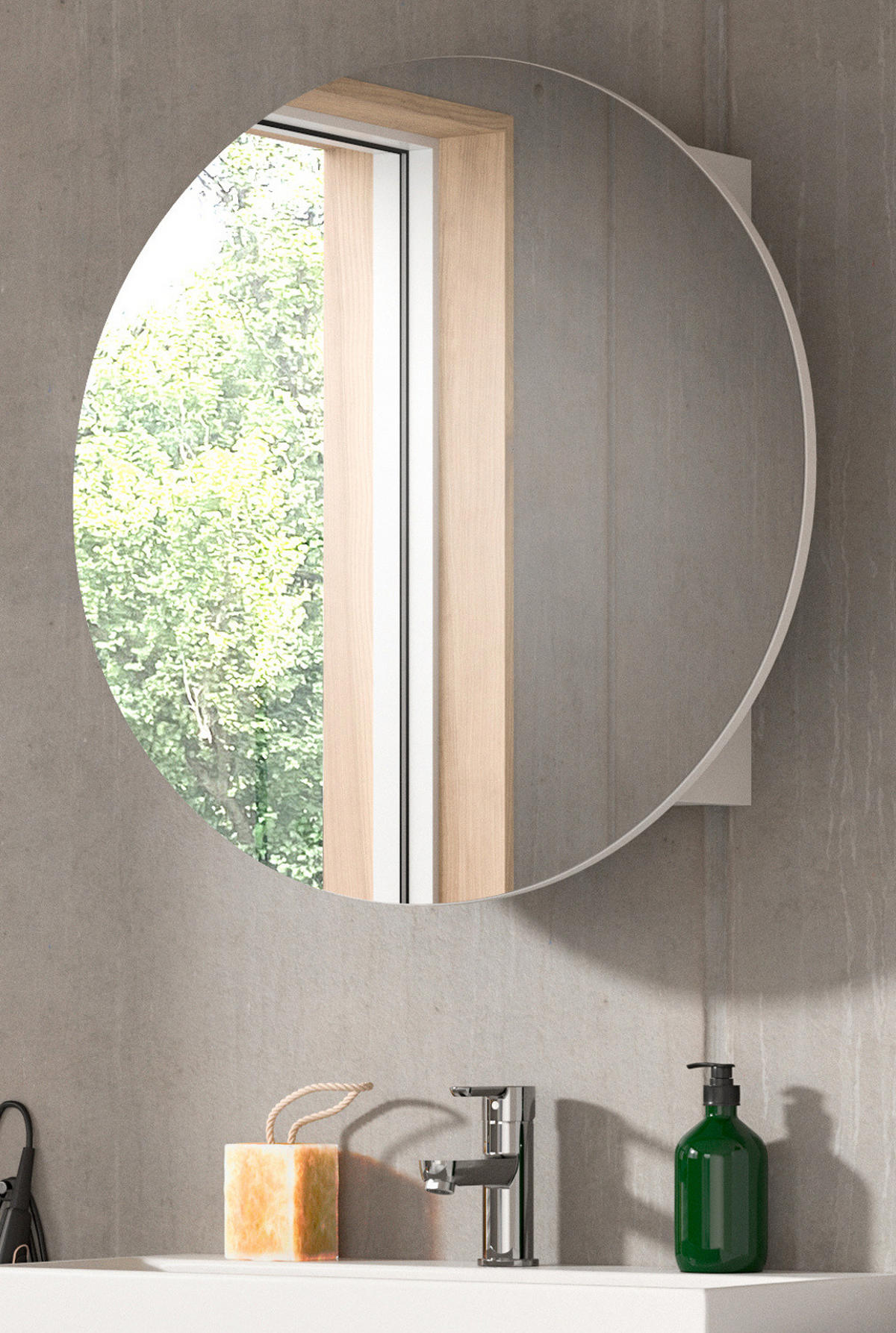 SPIEGELSCHRANK weiß 70 cm, Badschrank rund mit Soft-Close - Weiß, Glas/Holzwerkstoff (70/70/18cm) - Inn.Furn