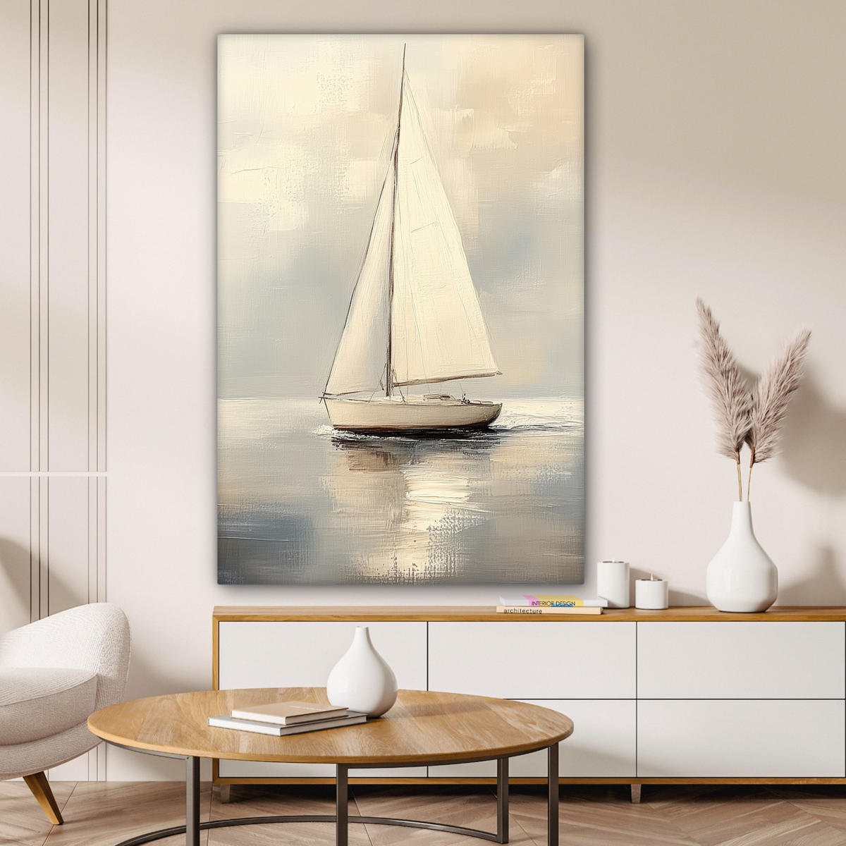 LEINWANDBILD Segelschiff - Meer - Bewölkt 80x120 cm - Creme, Textil (80/120cm) - MuchoWow