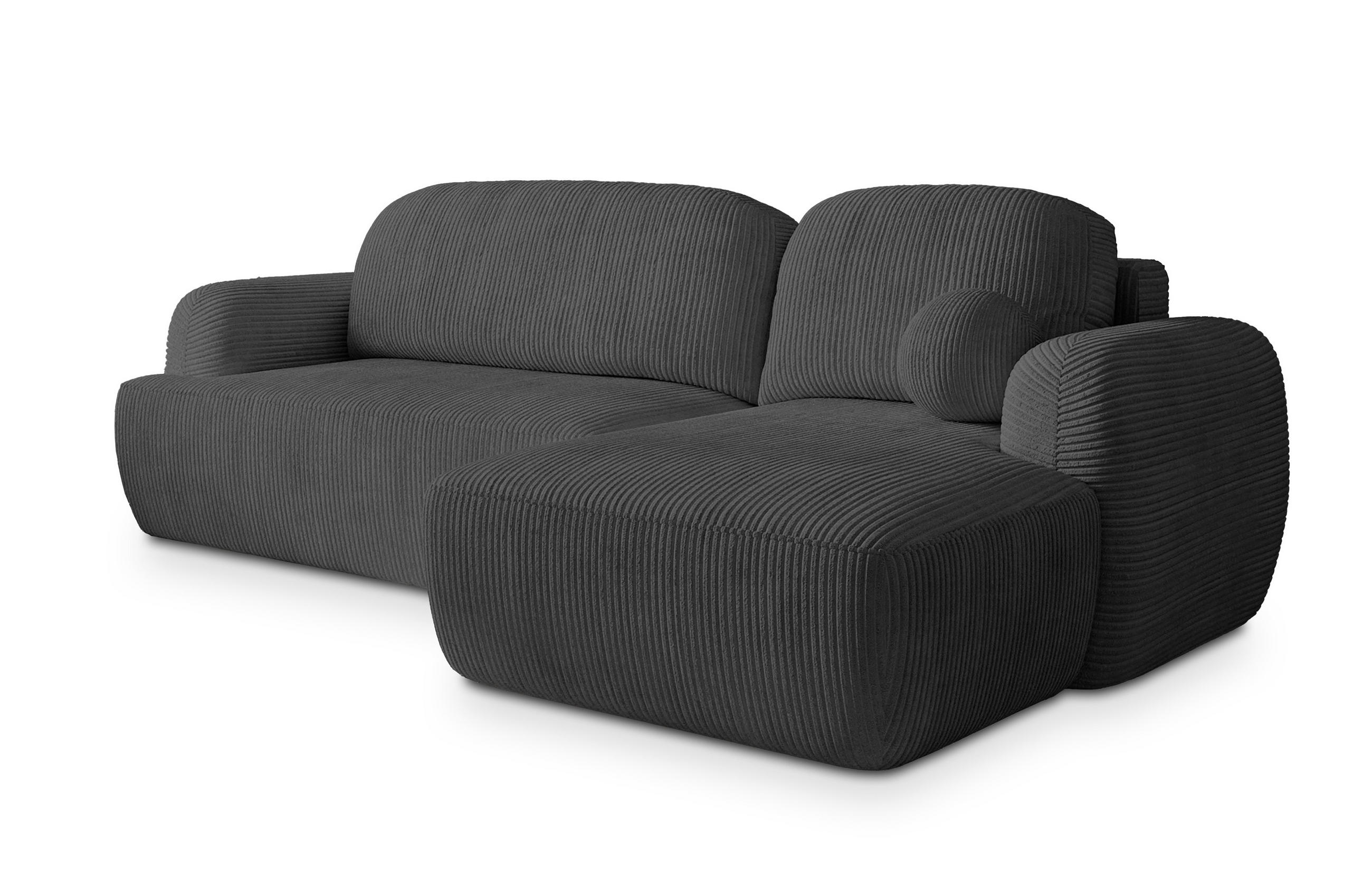 ECKSOFA MODENZA P R-S Graphitfarben Kordstoff mit Schlaffunktion - Graphitfarben, Holz (266/148cm) - MASSENO